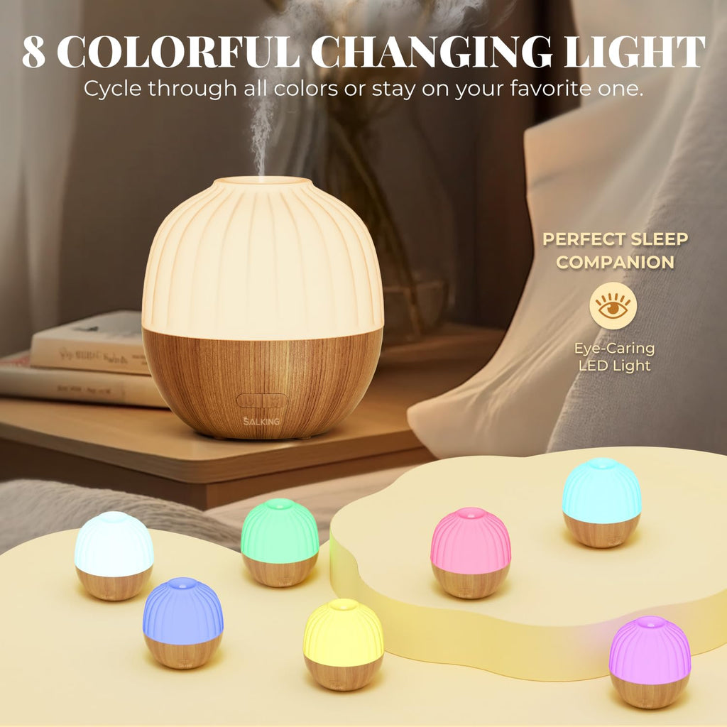 SALKING Essential Oil Diffuser, 100ml Small Aromatherapy Diffuser with Auto Shut-Off Function, Ultrasonic Diffusers for Essential Oils, Cool Mist Humidifier with Warm White Lights, for Office Home