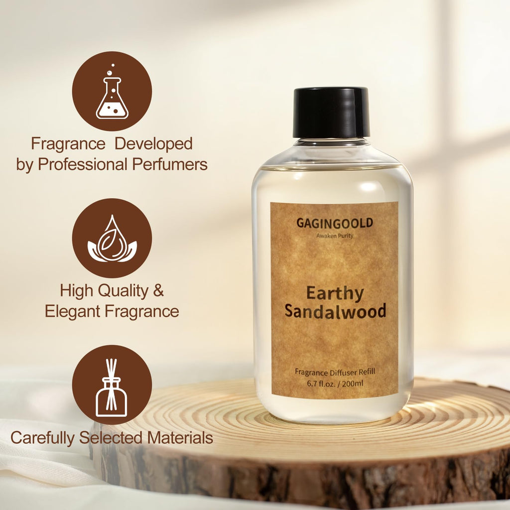 Reed Diffuser, 4 oz Earthy Sandalwood Scent Diffuser with 7 Sticks, Long Lasting Reed diffusers for Home, Elegant Fragrance for Bathroom Bedroom Office Decor, Air Fresh