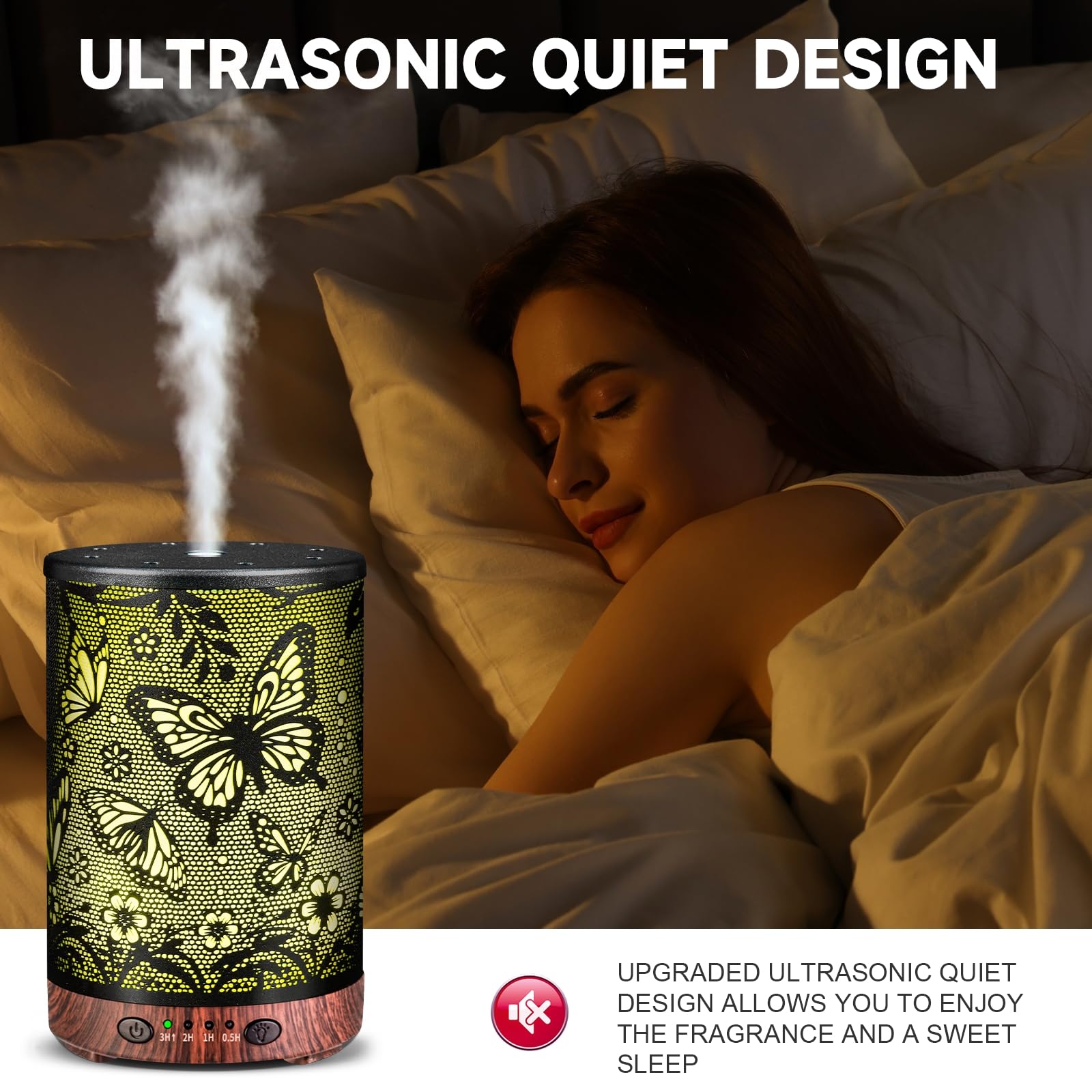 Essential Oil Diffuser 120ML Metal Aromatherapy Diffuser with Timer, Cool Mist Humidifier with Auto Shut-Off & 7 Color Lights for Home Office Spa (Tree)