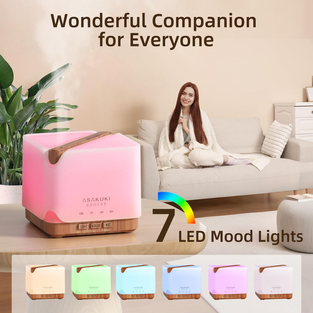 ASAKUKI 700 ml Premium Essential Oil Diffuser, 5 in 1 Ultrasonic Aromatherapy Fragrant Oil Vaporizer Humidifier, Timer and Auto-Off Safety Switch, 7 LED Light Colors, Valentine's Day Gift