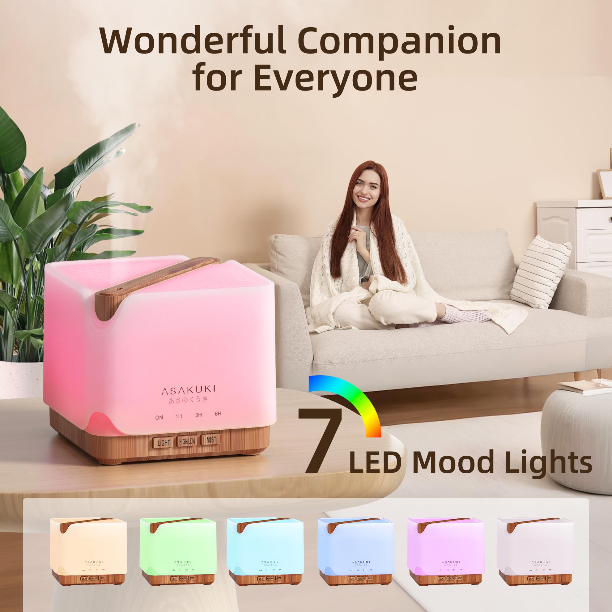 ASAKUKI 700 ml Premium Essential Oil Diffuser, 5 in 1 Ultrasonic Aromatherapy Fragrant Oil Vaporizer Humidifier, Timer and Auto-Off Safety Switch, 7 LED Light Colors, Valentine's Day Gift