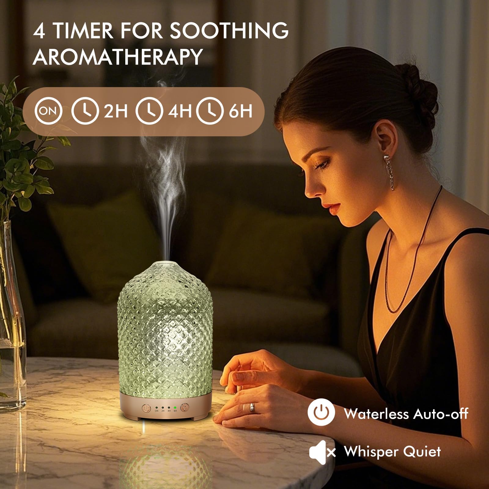Essential Oil Diffuser 200ml-Ultrasonic Aroma Diffuser with 4 Timers, Aromatherapy Diffuser 7 Color LED Lights with Auto Shut-Off Protection for Home Office Yoga Valentine Gift (Ceramic White)