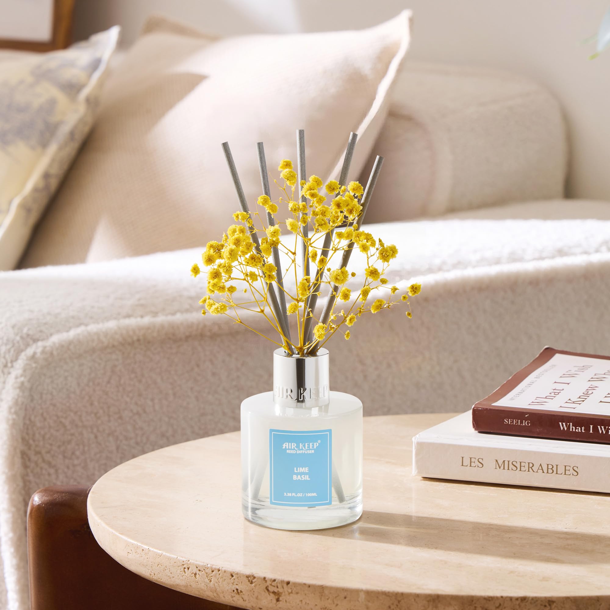 Airkeep Reed Diffuser Set,3.38 fl oz (100 ml) - Clean Linen Oil Diffusers with 8 Reed Sticks,Home Fragrance Reed Diffuser for Bathroom Shelf Decor