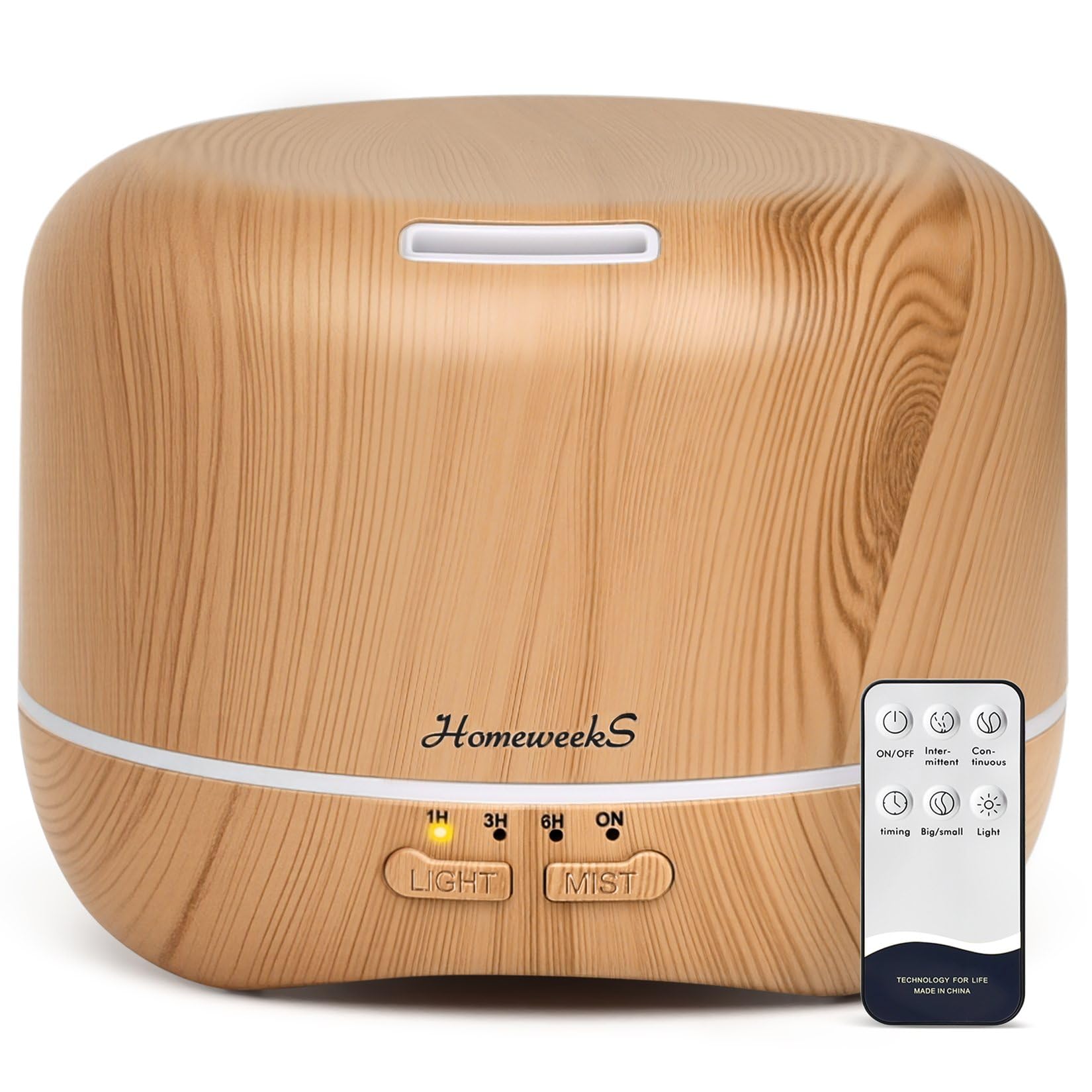 Homeweeks 300ml Essential Oil Diffuser, Quiet Aromatherapy Mist Diffusers for Essential Oils, Wood Grain, Ultrasonic, Remote Control, Timer, 7 Colors Light for Bedroom (300ml)