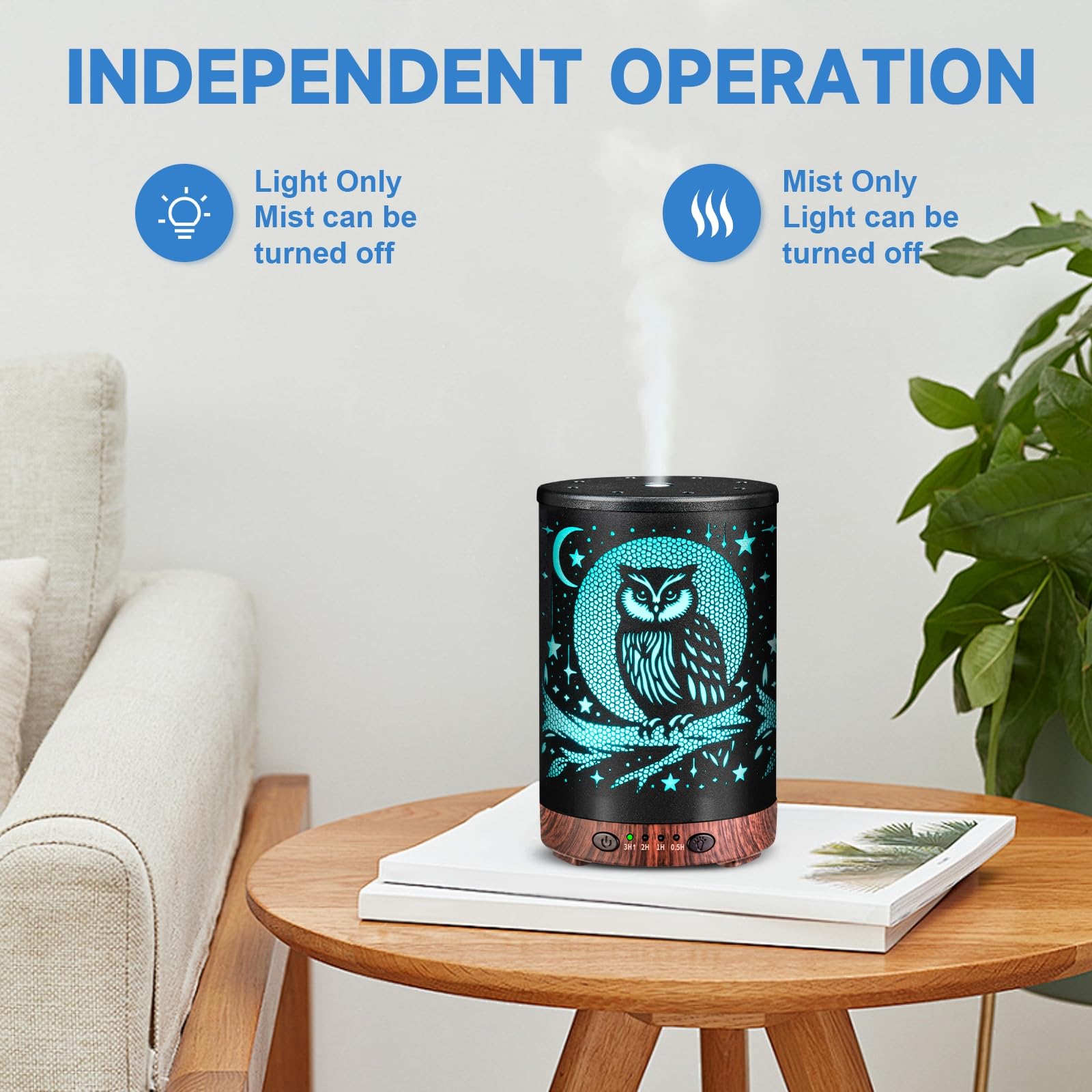 Essential Oil Diffuser 120ML Metal Aromatherapy Diffuser with Timer, Cool Mist Humidifier with Auto Shut-Off & 7 Color Lights for Home Office Spa (Tree)