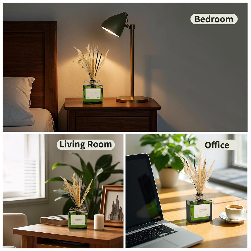 Reed Diffuser, 4 oz Earthy Sandalwood Scent Diffuser with 7 Sticks, Long Lasting Reed diffusers for Home, Elegant Fragrance for Bathroom Bedroom Office Decor, Air Fresh