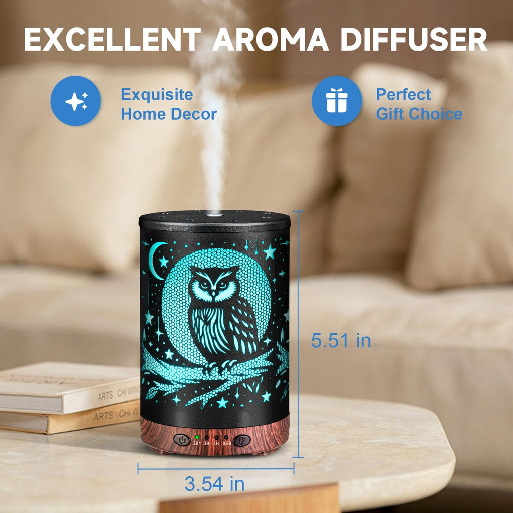 Essential Oil Diffuser 120ML Metal Aromatherapy Diffuser with Timer, Cool Mist Humidifier with Auto Shut-Off & 7 Color Lights for Home Office Spa (Tree)