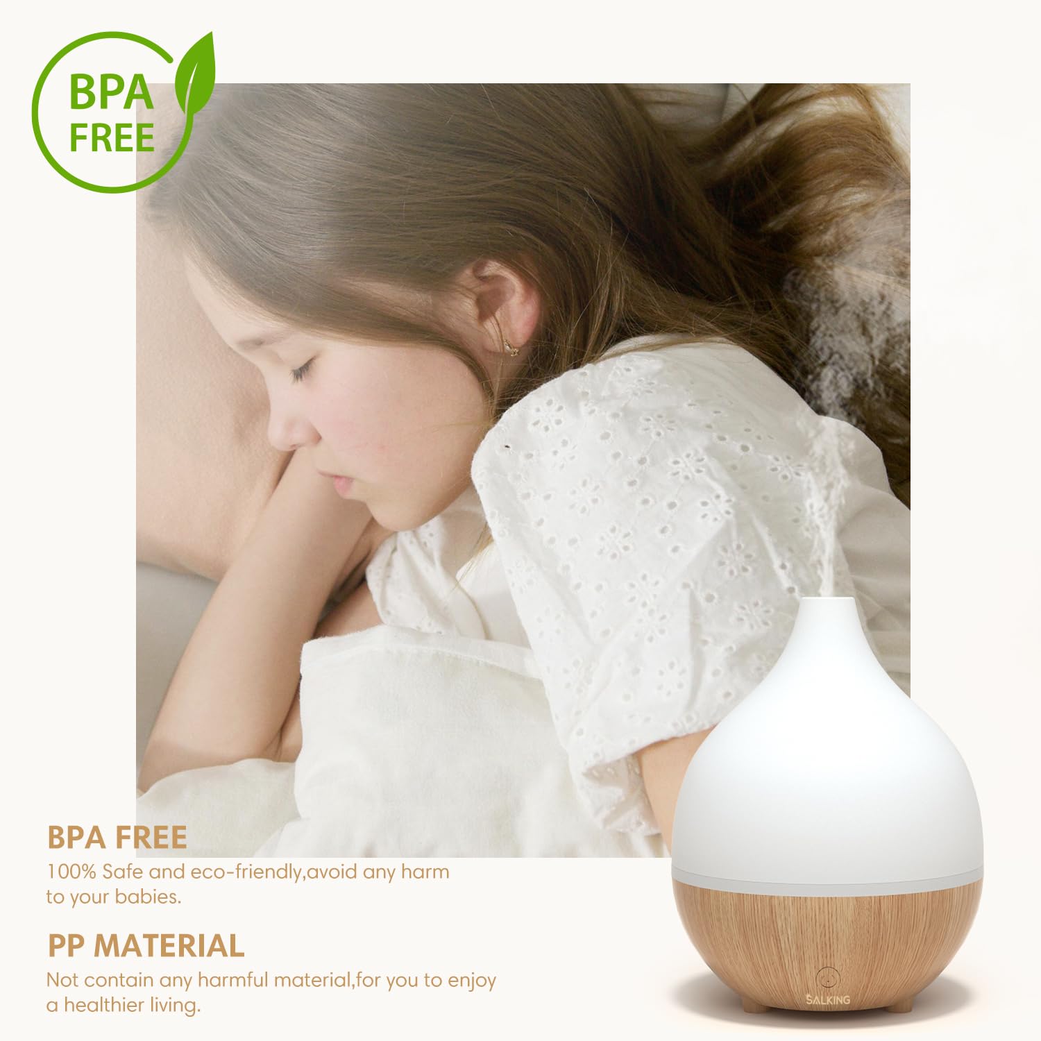 SALKING Essential Oil Diffuser, 100ml Small Aromatherapy Diffuser with Auto Shut-Off Function, Ultrasonic Diffusers for Essential Oils, Cool Mist Humidifier with Warm White Lights, for Office Home