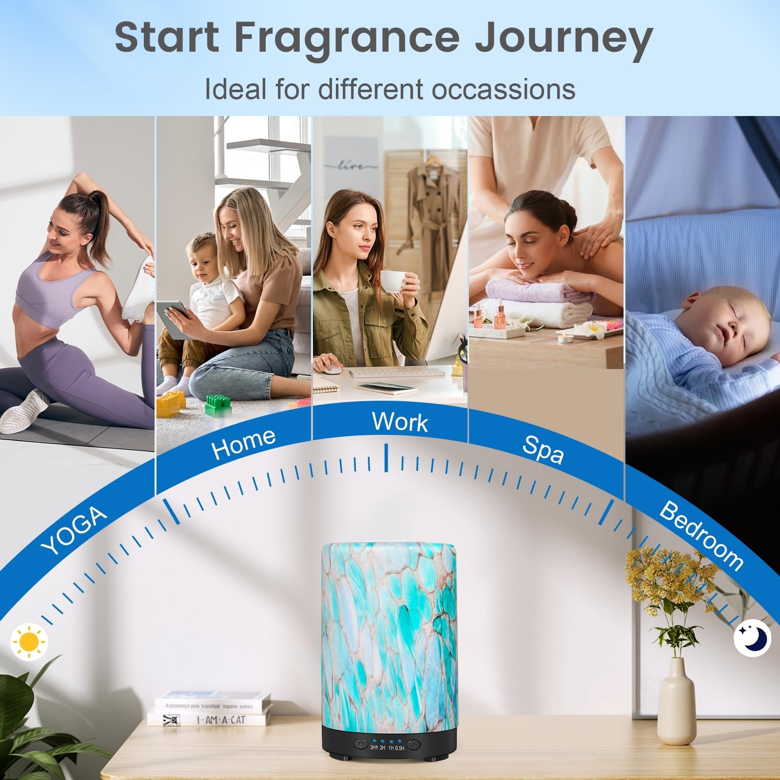 Essential Oil Diffuser 120ML Metal Aromatherapy Diffuser with Timer, Cool Mist Humidifier with Auto Shut-Off & 7 Color Lights for Home Office Spa (Tree)