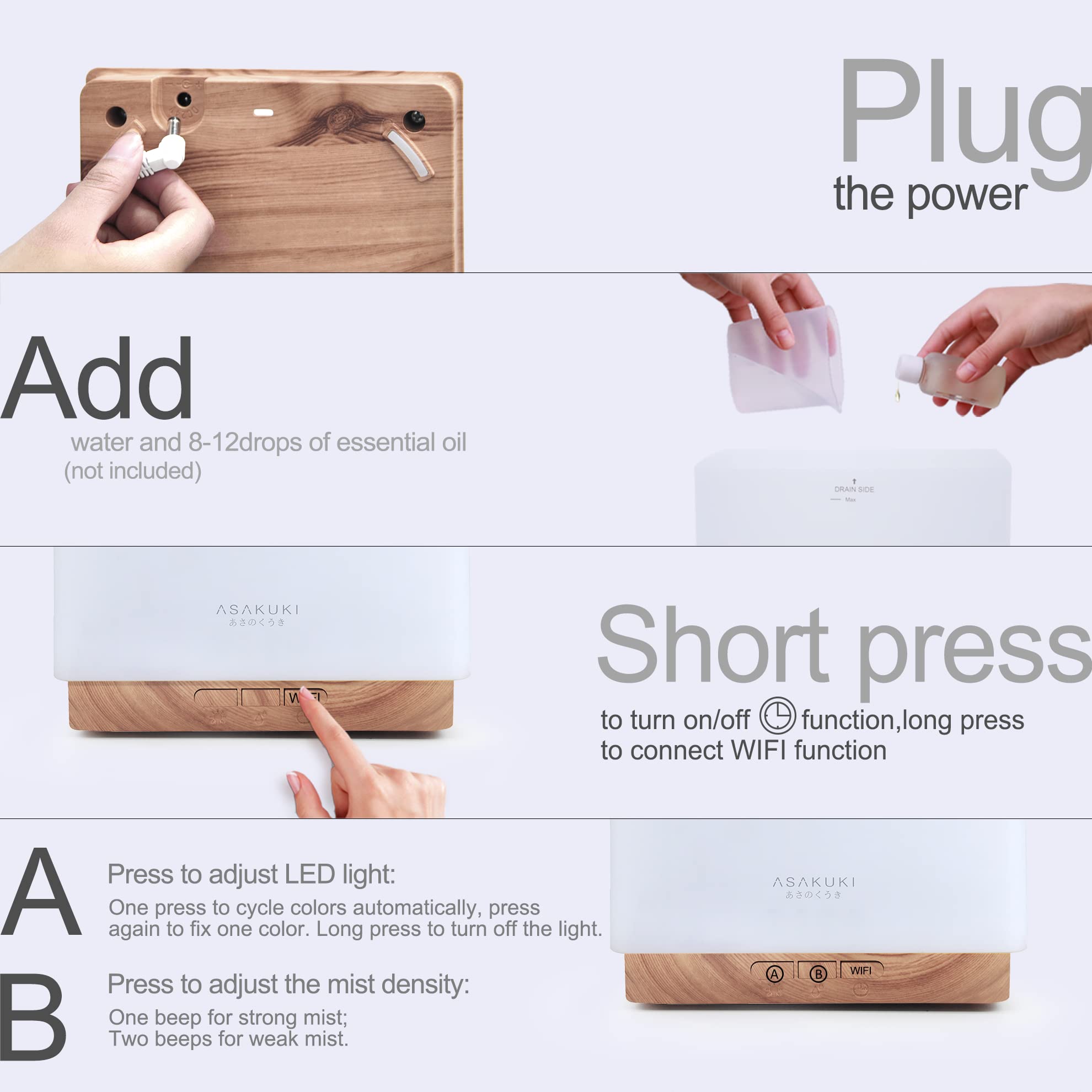 ASAKUKI 700 ml Premium Essential Oil Diffuser, 5 in 1 Ultrasonic Aromatherapy Fragrant Oil Vaporizer Humidifier, Timer and Auto-Off Safety Switch, 7 LED Light Colors, Valentine's Day Gift