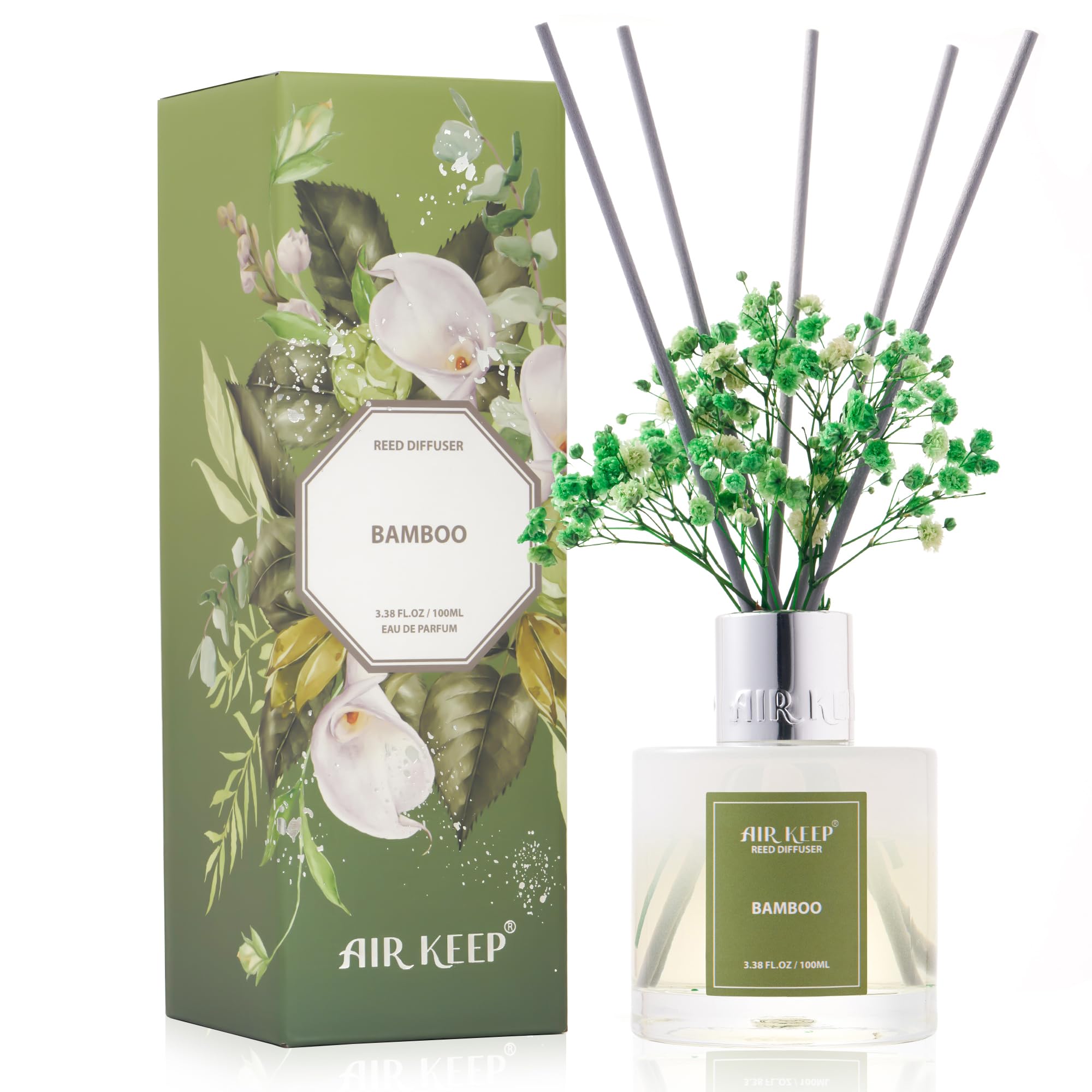 Airkeep Reed Diffuser Set,3.38 fl oz (100 ml) - Clean Linen Oil Diffusers with 8 Reed Sticks,Home Fragrance Reed Diffuser for Bathroom Shelf Decor