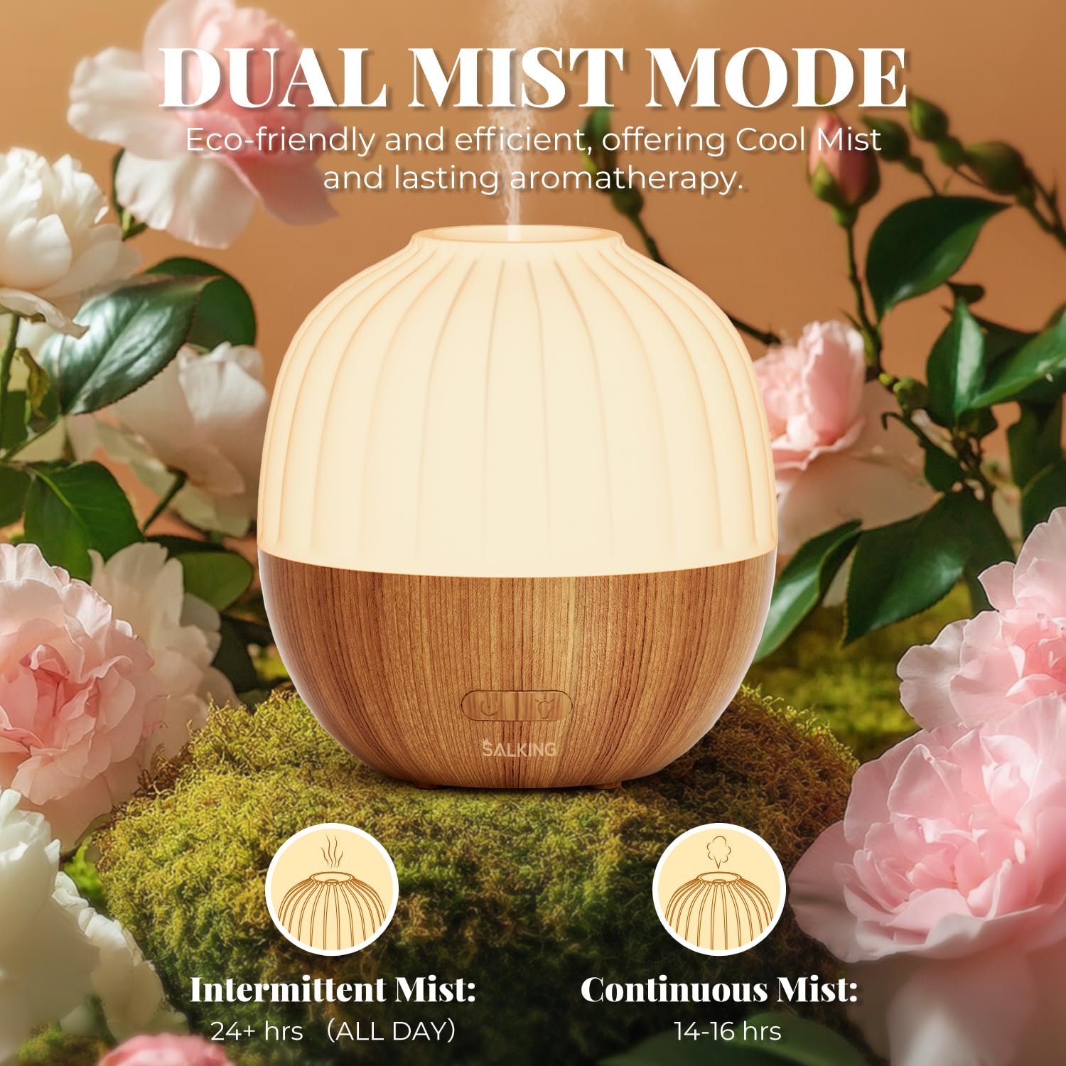 SALKING Essential Oil Diffuser, 100ml Small Aromatherapy Diffuser with Auto Shut-Off Function, Ultrasonic Diffusers for Essential Oils, Cool Mist Humidifier with Warm White Lights, for Office Home