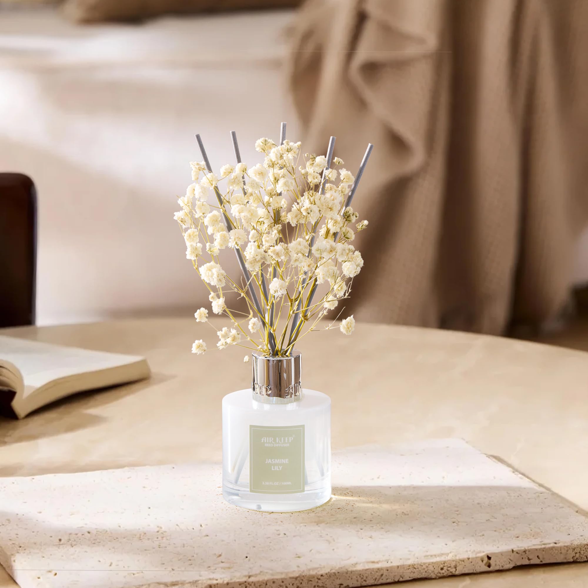 Airkeep Reed Diffuser Set,3.38 fl oz (100 ml) - Clean Linen Oil Diffusers with 8 Reed Sticks,Home Fragrance Reed Diffuser for Bathroom Shelf Decor