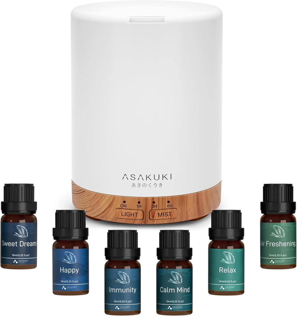 ASAKUKI 300ML Essential Oil Diffuser, Quiet 5-in-1 Premium Humidifier, Valentine's Day Gift, Home Fragrance Aroma Diffuser with 7 LED Color Changing Light and Auto-Off Switch -Light Brown