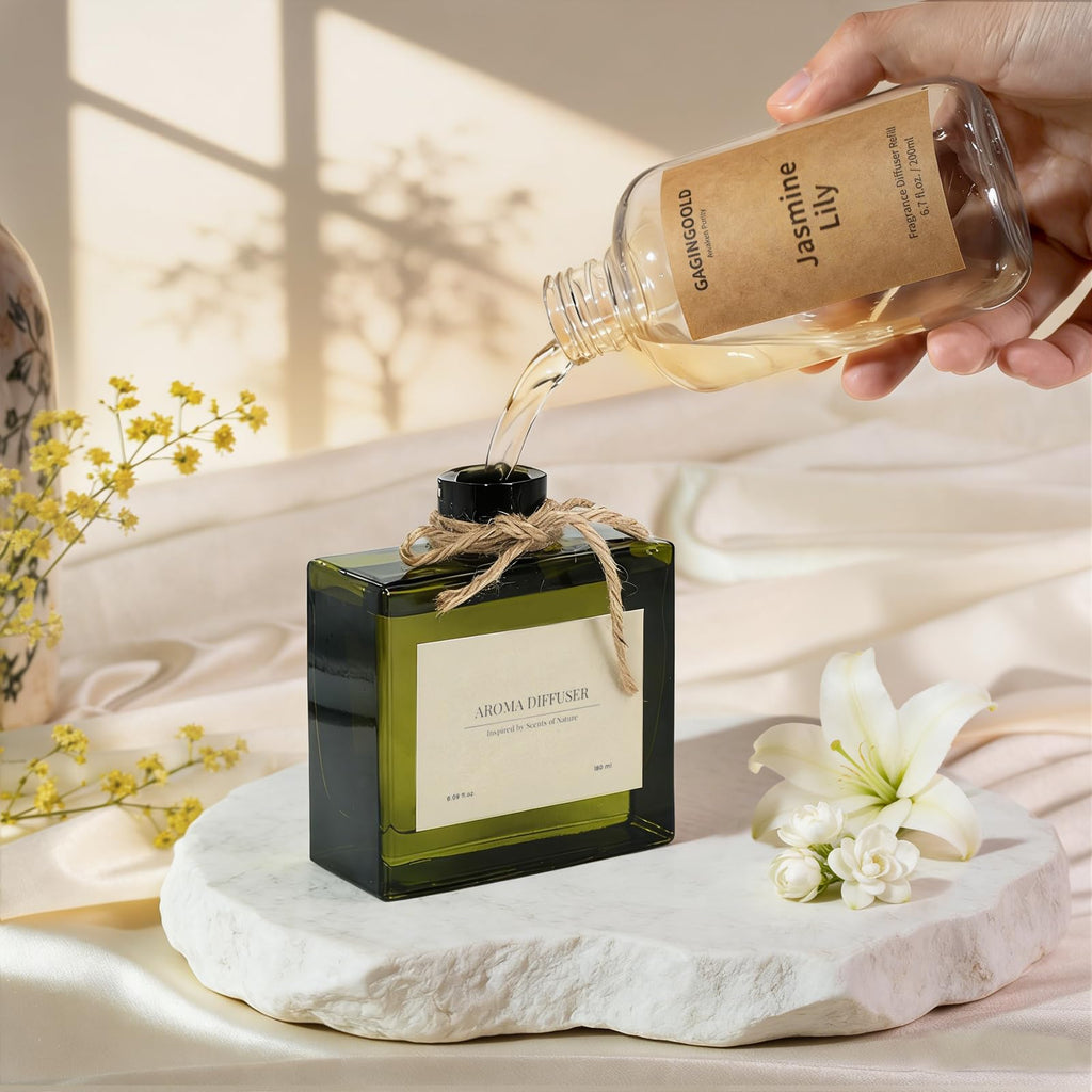 Reed Diffuser, 4 oz Earthy Sandalwood Scent Diffuser with 7 Sticks, Long Lasting Reed diffusers for Home, Elegant Fragrance for Bathroom Bedroom Office Decor, Air Fresh