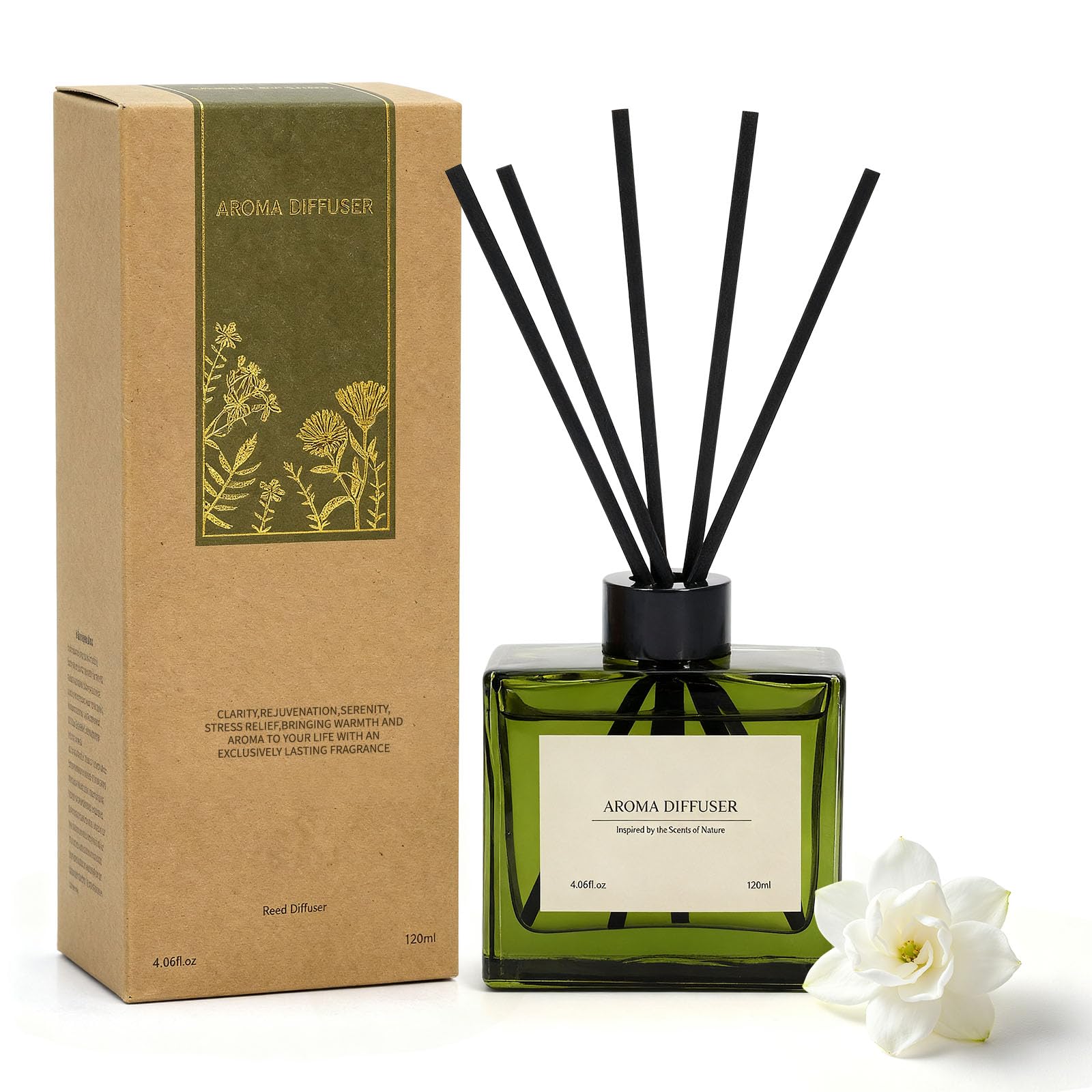 Reed Diffuser, 4 oz Earthy Sandalwood Scent Diffuser with 7 Sticks, Long Lasting Reed diffusers for Home, Elegant Fragrance for Bathroom Bedroom Office Decor, Air Fresh