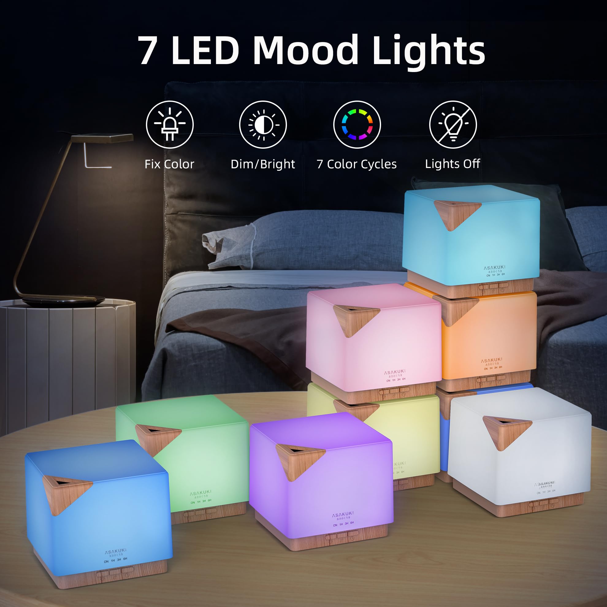 ASAKUKI 700 ml Premium Essential Oil Diffuser, 5 in 1 Ultrasonic Aromatherapy Fragrant Oil Vaporizer Humidifier, Timer and Auto-Off Safety Switch, 7 LED Light Colors, Valentine's Day Gift