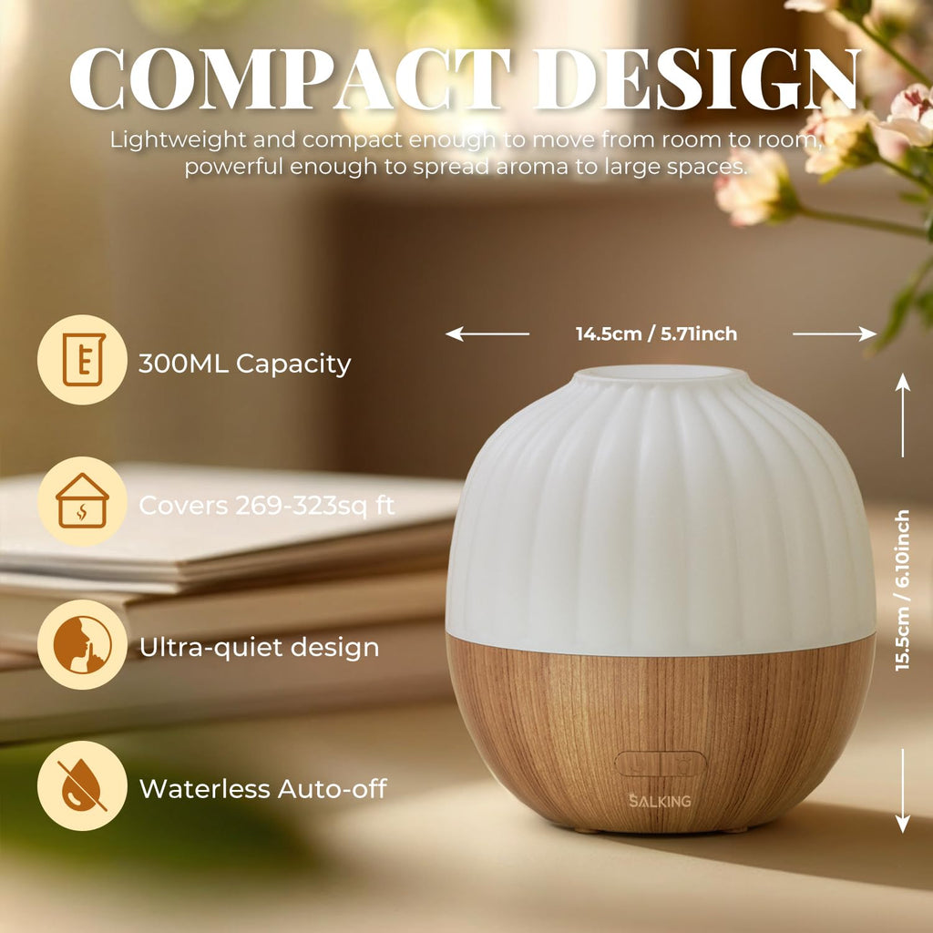 SALKING Essential Oil Diffuser, 100ml Small Aromatherapy Diffuser with Auto Shut-Off Function, Ultrasonic Diffusers for Essential Oils, Cool Mist Humidifier with Warm White Lights, for Office Home