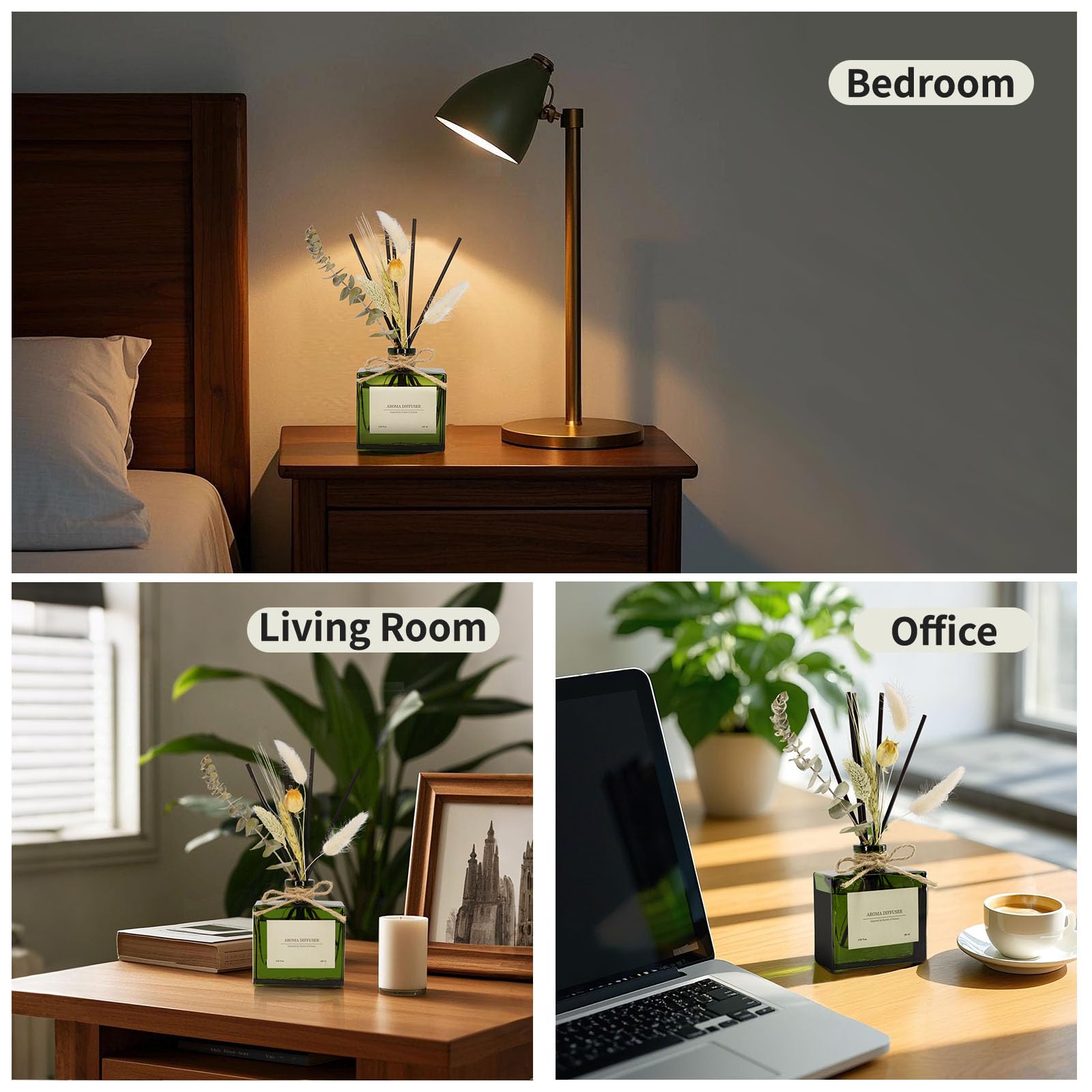 Reed Diffuser, 4 oz Earthy Sandalwood Scent Diffuser with 7 Sticks, Long Lasting Reed diffusers for Home, Elegant Fragrance for Bathroom Bedroom Office Decor, Air Fresh