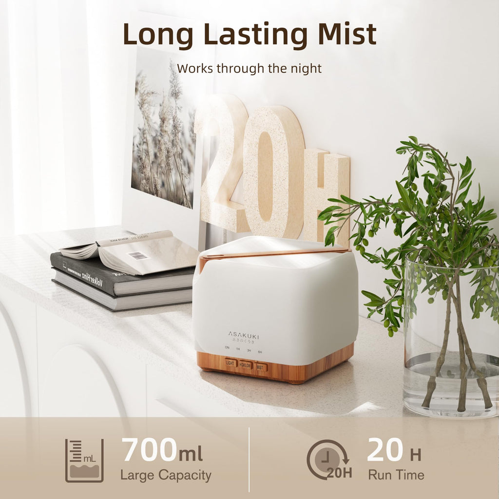 ASAKUKI 700 ml Premium Essential Oil Diffuser, 5 in 1 Ultrasonic Aromatherapy Fragrant Oil Vaporizer Humidifier, Timer and Auto-Off Safety Switch, 7 LED Light Colors, Valentine's Day Gift