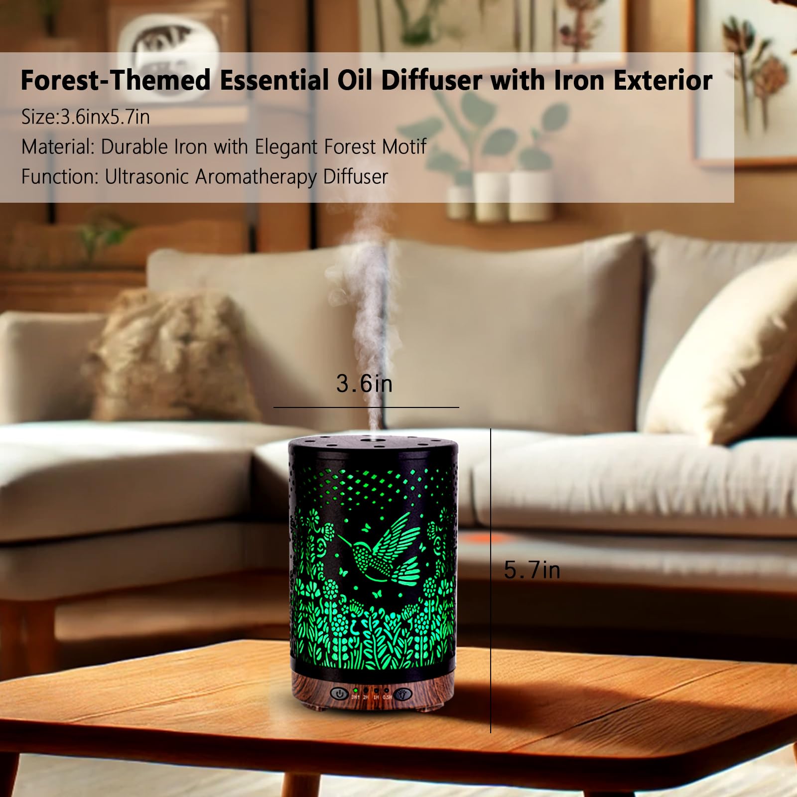 Essential Oil Diffuser 120ML Metal Aromatherapy Diffuser with Timer, Cool Mist Humidifier with Auto Shut-Off & 7 Color Lights for Home Office Spa (Tree)