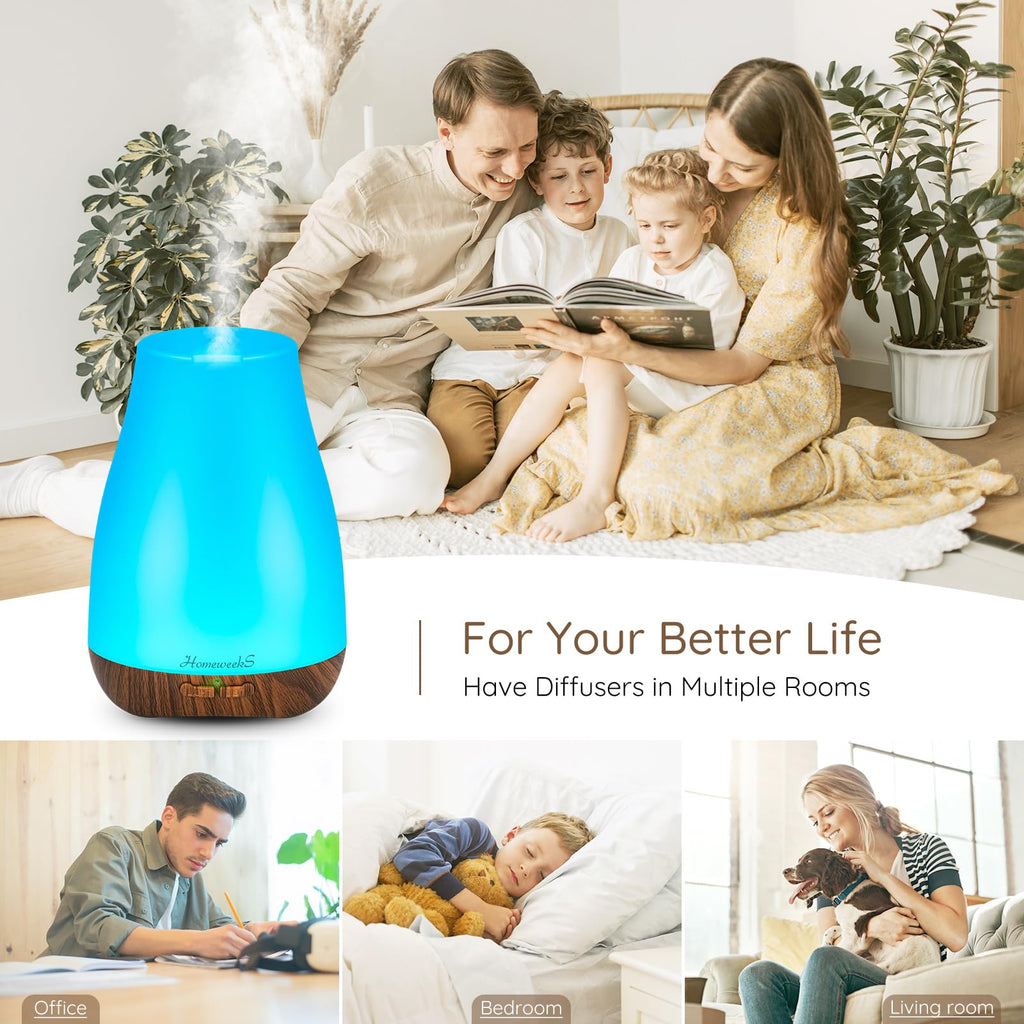 Homeweeks Diffusers, 100ml Colorful Essential Oil Diffuser with Adjustable Mist Mode, Auto Off Aroma for Bedroom/Office/Trip (100 ML 1 Pack)