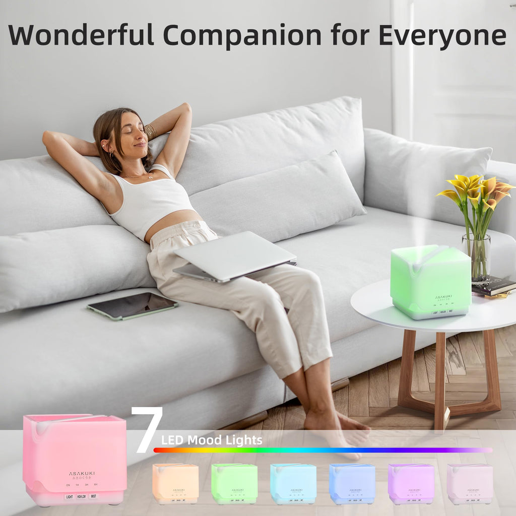 ASAKUKI 700 ml Premium Essential Oil Diffuser, 5 in 1 Ultrasonic Aromatherapy Fragrant Oil Vaporizer Humidifier, Timer and Auto-Off Safety Switch, 7 LED Light Colors, Valentine's Day Gift
