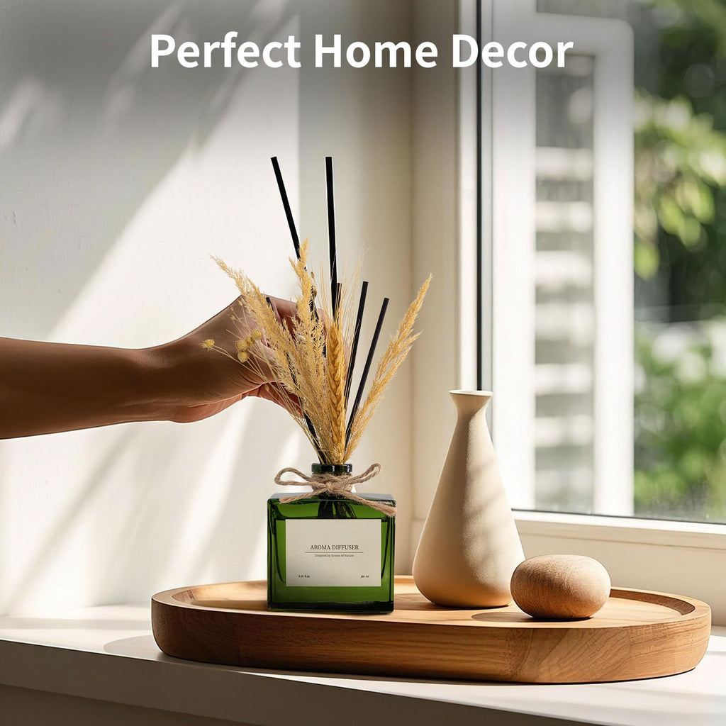 Reed Diffuser, 4 oz Earthy Sandalwood Scent Diffuser with 7 Sticks, Long Lasting Reed diffusers for Home, Elegant Fragrance for Bathroom Bedroom Office Decor, Air Fresh