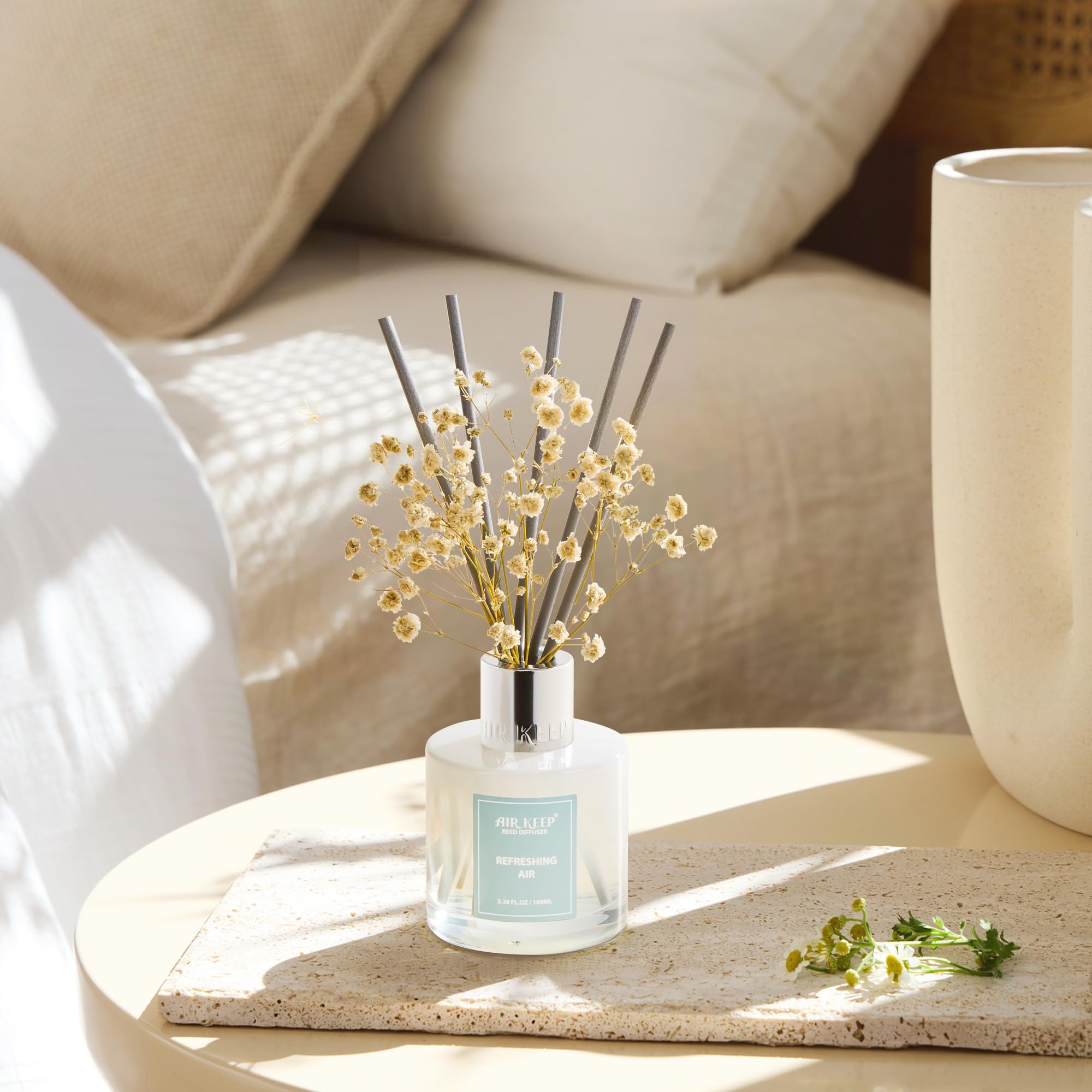 Airkeep Reed Diffuser Set,3.38 fl oz (100 ml) - Clean Linen Oil Diffusers with 8 Reed Sticks,Home Fragrance Reed Diffuser for Bathroom Shelf Decor