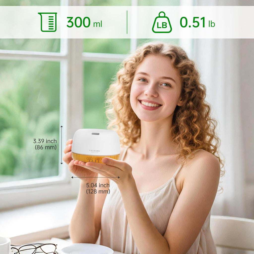 ASAKUKI Essential Oil Diffuser 500ml, Ultrasonic Aromatherapy Humidifier with Remote Control, 7 LED Colors, Timer & Auto-Off, Large Room Diffuser Valentine's Gift (Yellow)