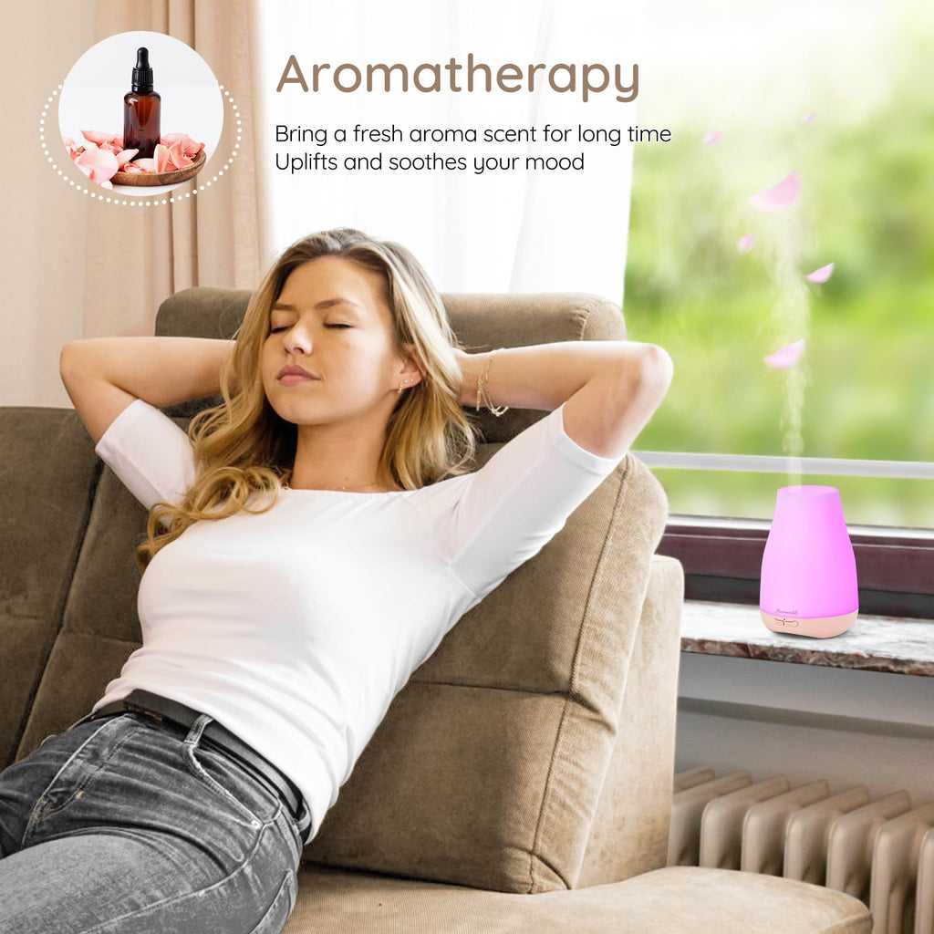 Homeweeks Diffusers, 100ml Colorful Essential Oil Diffuser with Adjustable Mist Mode, Auto Off Aroma for Bedroom/Office/Trip (100 ML 1 Pack)