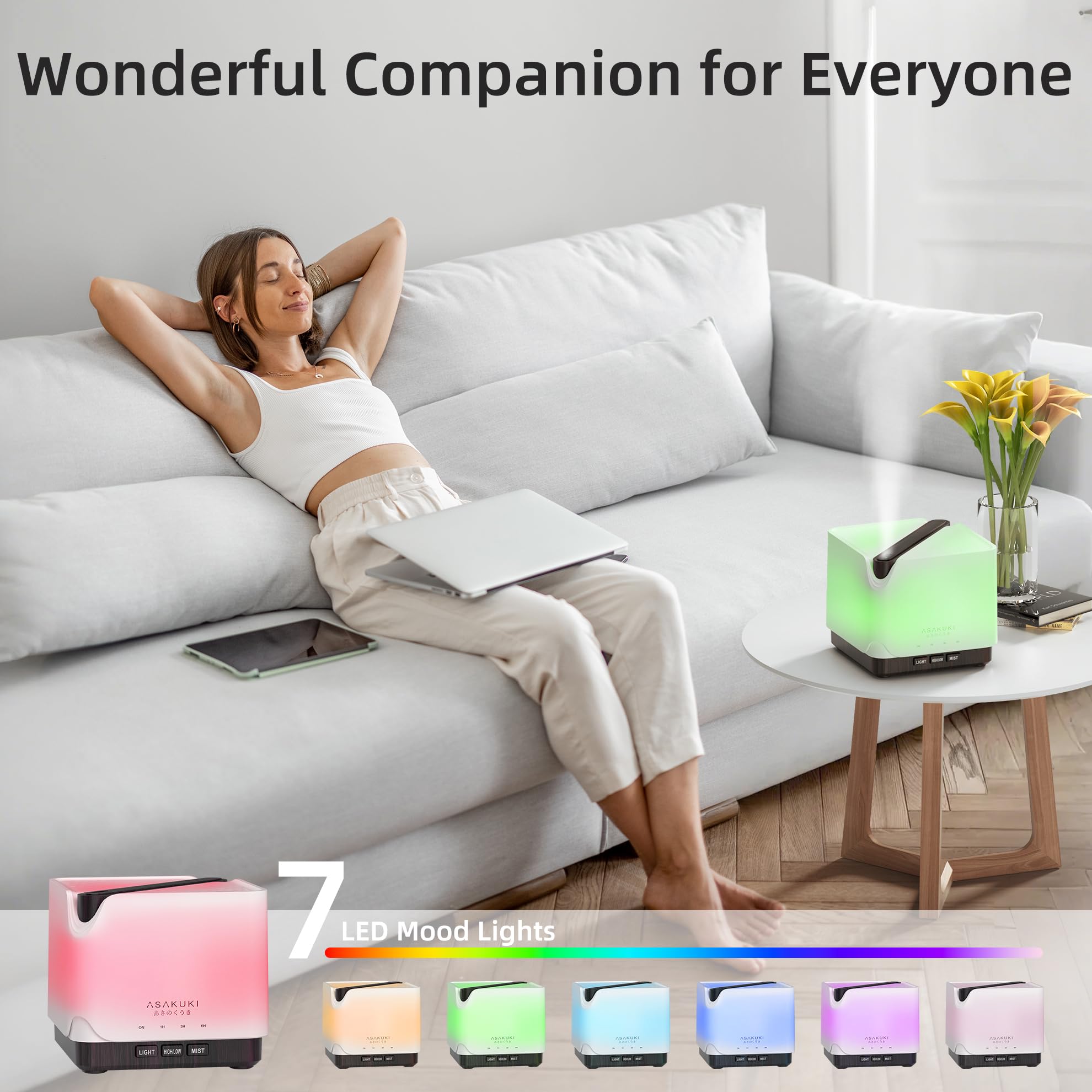 ASAKUKI 700 ml Premium Essential Oil Diffuser, 5 in 1 Ultrasonic Aromatherapy Fragrant Oil Vaporizer Humidifier, Timer and Auto-Off Safety Switch, 7 LED Light Colors, Valentine's Day Gift