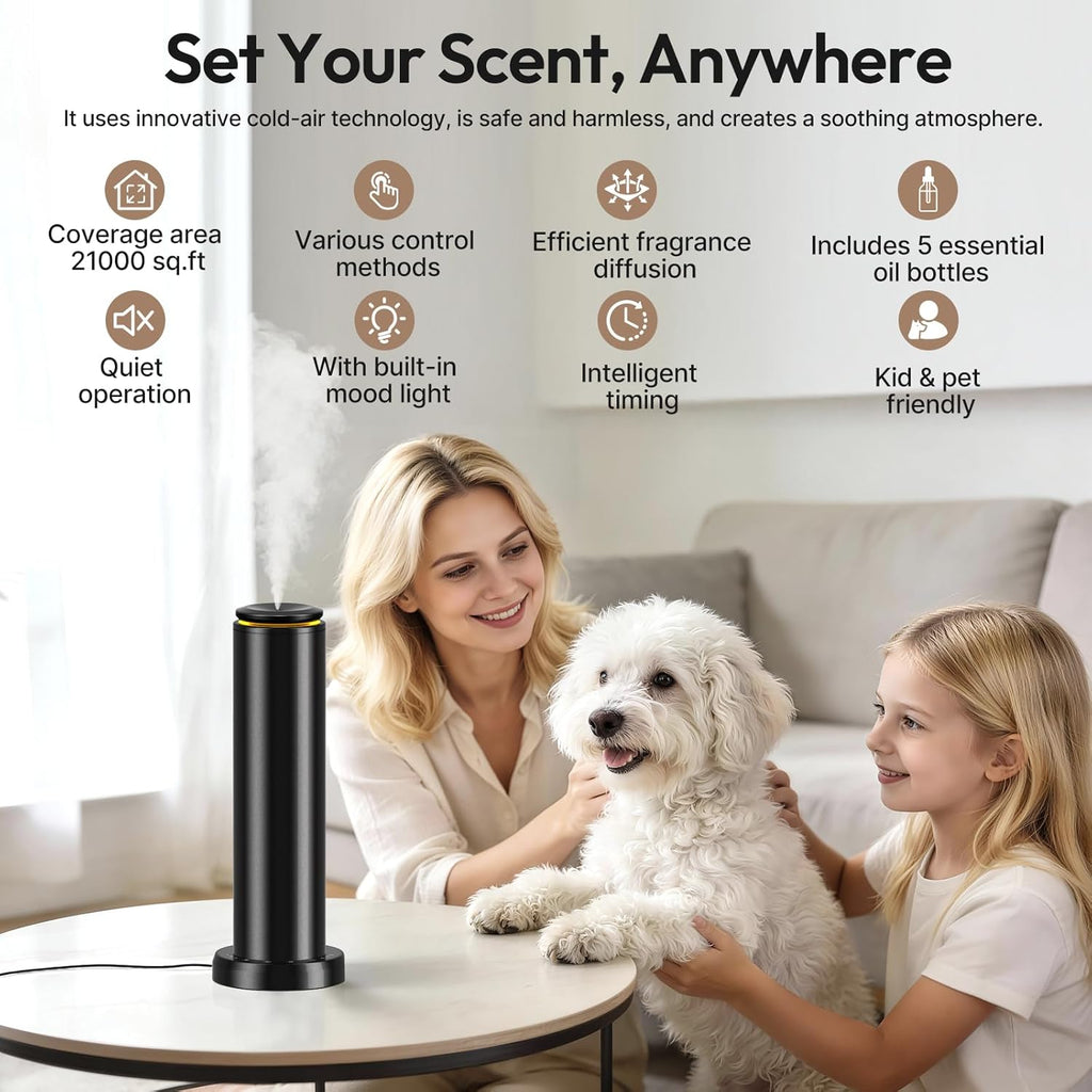 Waterless Scent Diffuser Starter Kit - 21000 ft³ Coverage,Hotel Collection Diffuser with Remote/LED Light,Suitable for Home, Office, Hotel