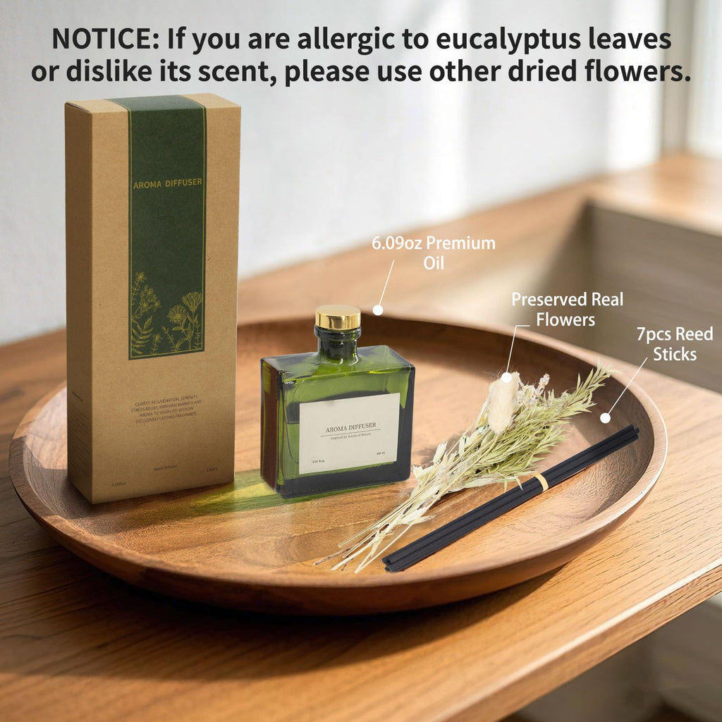 Reed Diffuser, 4 oz Earthy Sandalwood Scent Diffuser with 7 Sticks, Long Lasting Reed diffusers for Home, Elegant Fragrance for Bathroom Bedroom Office Decor, Air Fresh