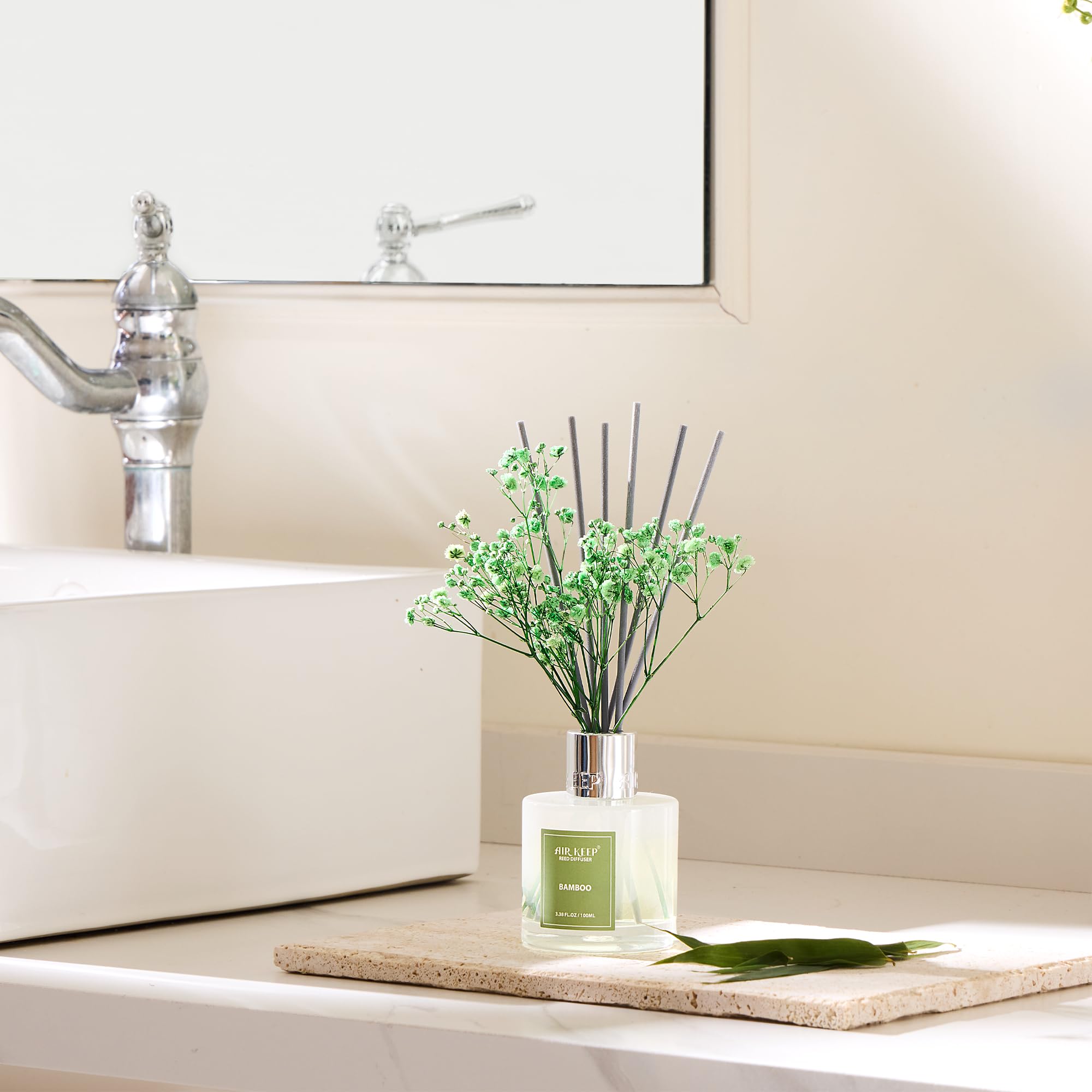 Airkeep Reed Diffuser Set,3.38 fl oz (100 ml) - Clean Linen Oil Diffusers with 8 Reed Sticks,Home Fragrance Reed Diffuser for Bathroom Shelf Decor