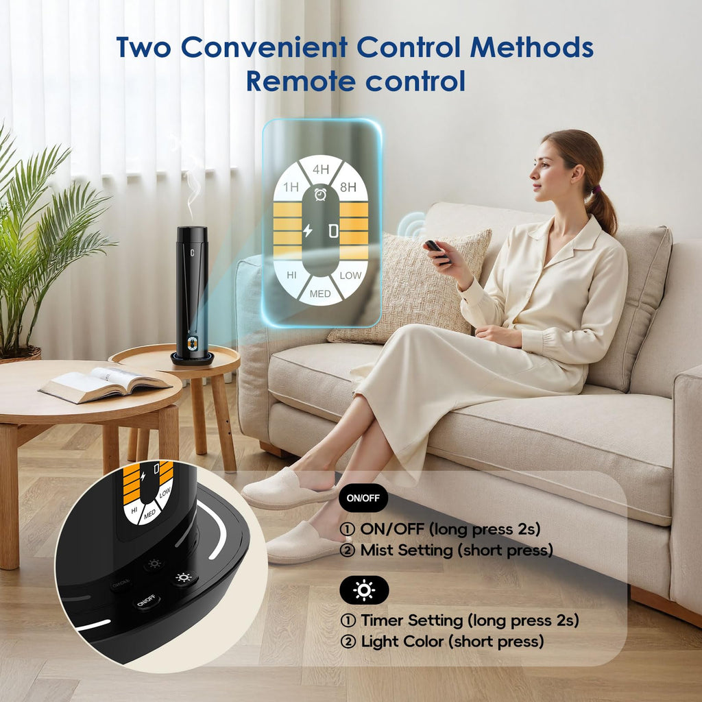 Waterless Scent Diffuser – 1200 Sq Ft Coverage, Essential Oil Diffuser with Remote Control, Quiet Aromatherapy Diffuser with LED Light & Timer, Scent Air Machine for Home, Office, Hotel