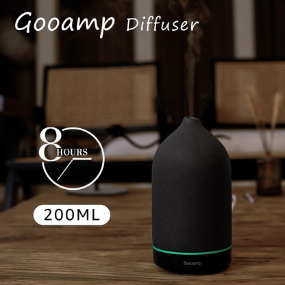 200ML Ceramic Essential Oil Diffuser - Ultrasonic Aromatherapy & Humidifier with 7-Color LED Lights, Auto Shut-Off, Wood Grain Base, 1H/3H/6H Timer | Scent for Home, Office, Yoga