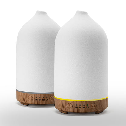 200ML Ceramic Essential Oil Diffuser - Ultrasonic Aromatherapy & Humidifier with 7-Color LED Lights, Auto Shut-Off, Wood Grain Base, 1H/3H/6H Timer | Scent for Home, Office, Yoga