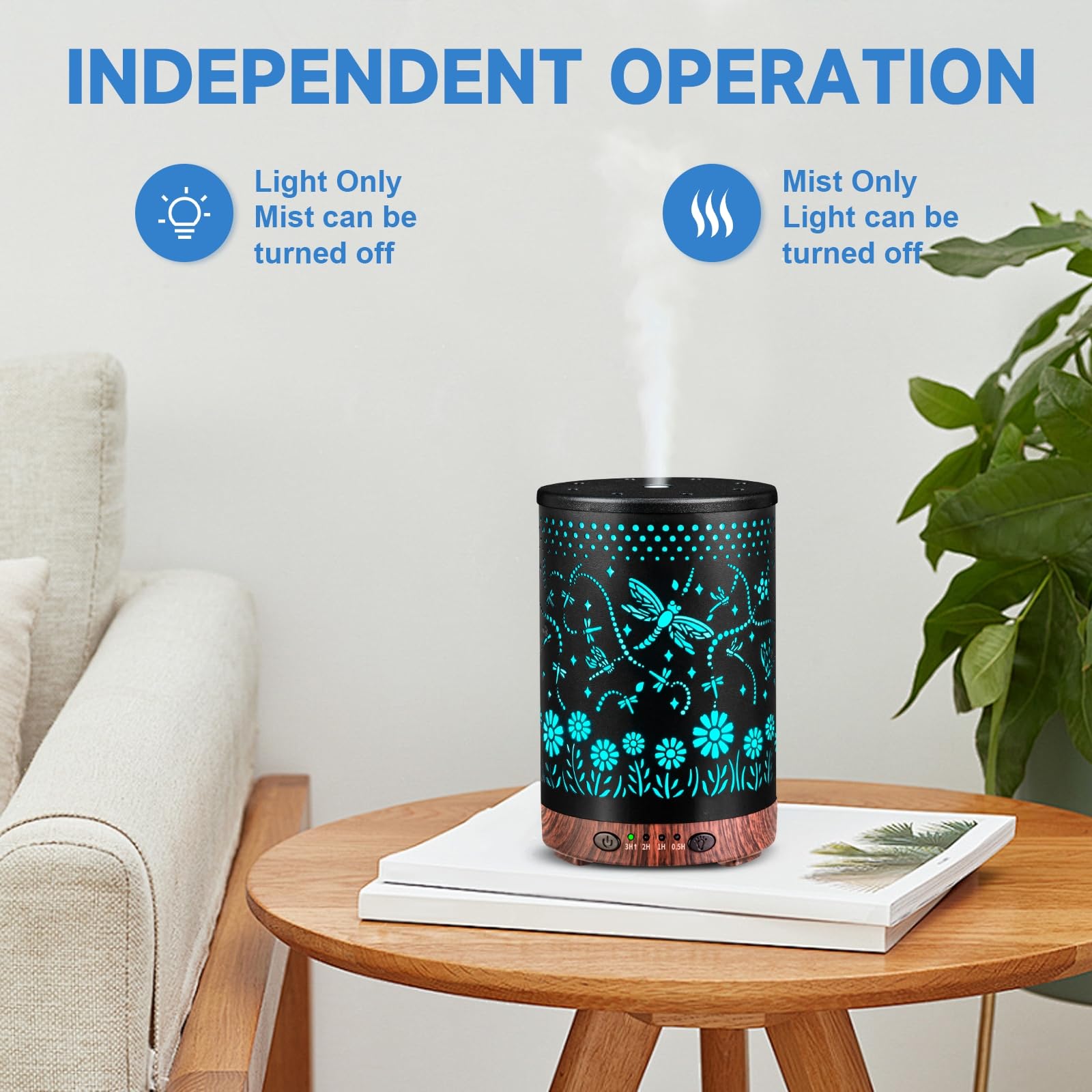 Essential Oil Diffuser 120ML Metal Aromatherapy Diffuser with Timer, Cool Mist Humidifier with Auto Shut-Off & 7 Color Lights for Home Office Spa (Tree)