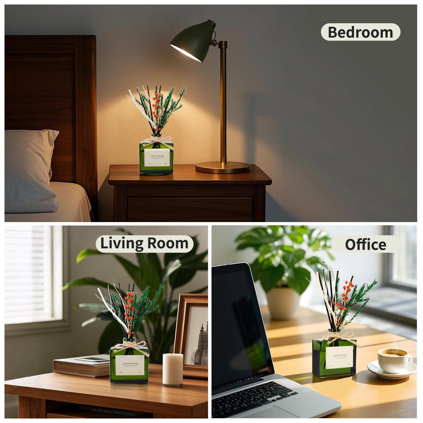 Reed Diffuser, 4 oz Earthy Sandalwood Scent Diffuser with 7 Sticks, Long Lasting Reed diffusers for Home, Elegant Fragrance for Bathroom Bedroom Office Decor, Air Fresh