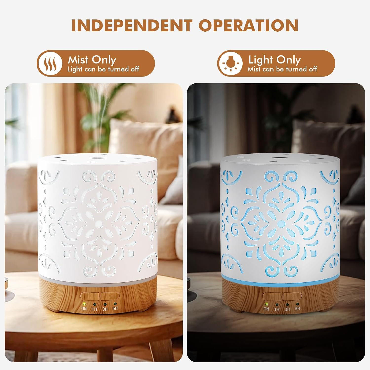 Essential Oil Diffuser for Home - 300ML Metal Aromatherapy Diffuser with Auto Shut-Off Protection & 4 Timers, Ultrasonic Humidifier with 7 Colors Lights for Large Room, Home Office Décor(White Flower)