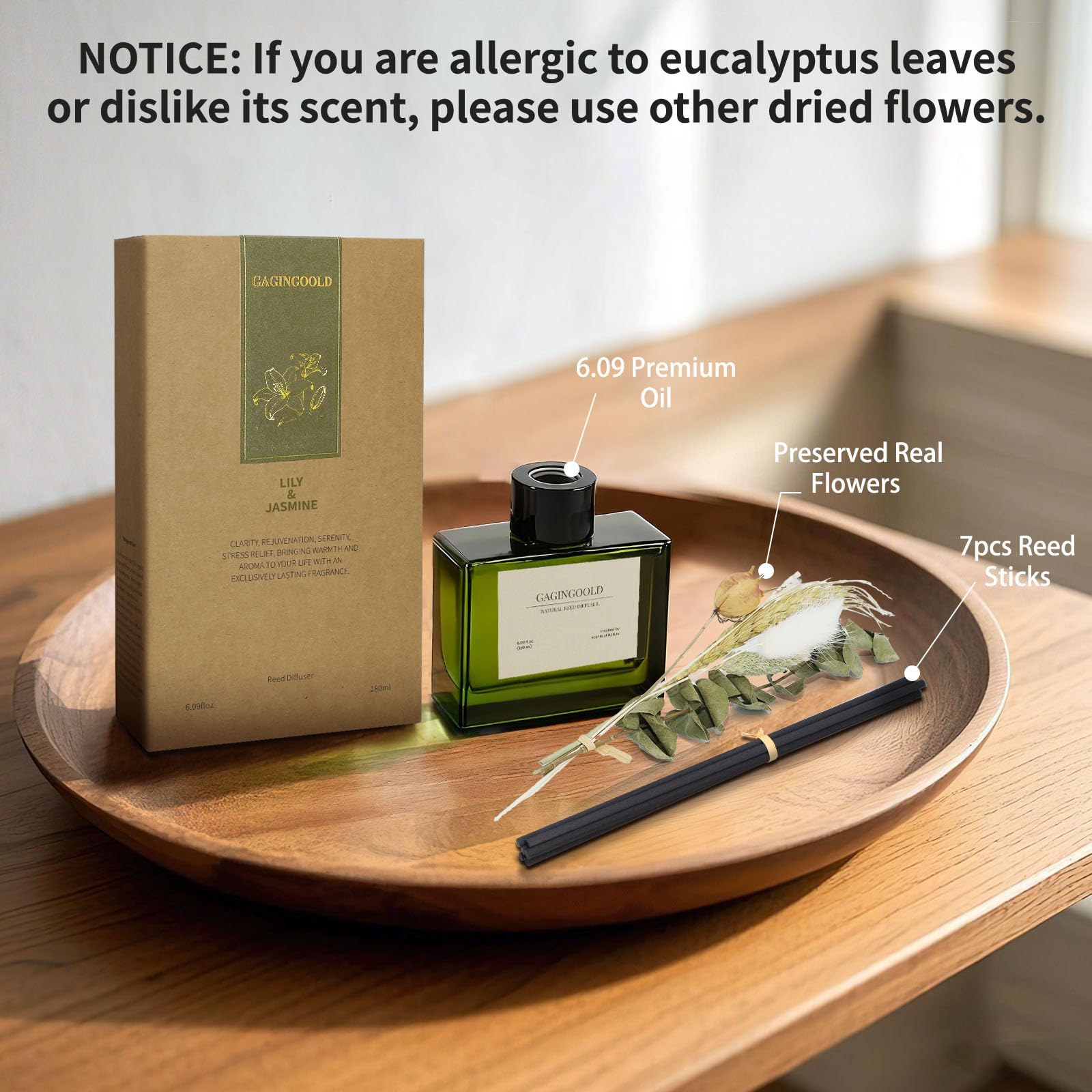 Reed Diffuser, 4 oz Earthy Sandalwood Scent Diffuser with 7 Sticks, Long Lasting Reed diffusers for Home, Elegant Fragrance for Bathroom Bedroom Office Decor, Air Fresh