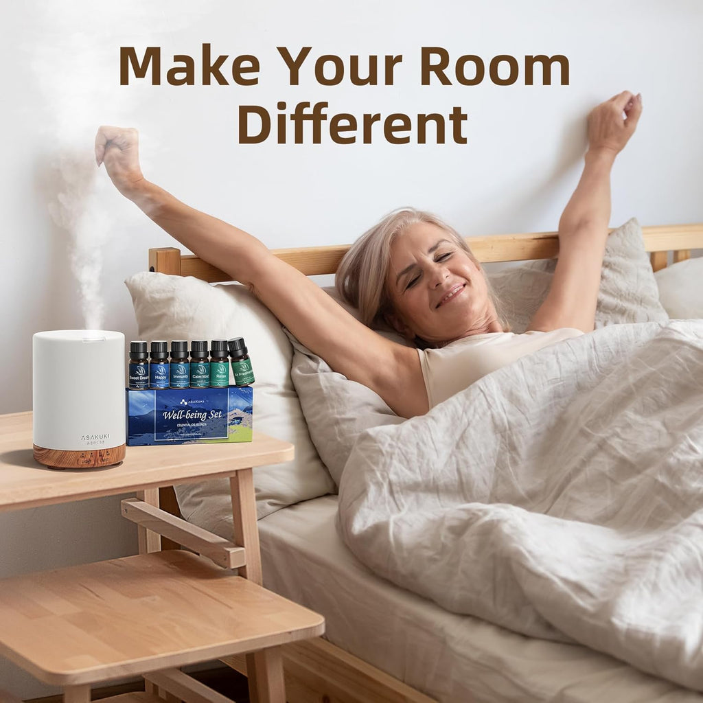 ASAKUKI 300ML Essential Oil Diffuser, Quiet 5-in-1 Premium Humidifier, Valentine's Day Gift, Home Fragrance Aroma Diffuser with 7 LED Color Changing Light and Auto-Off Switch -Light Brown