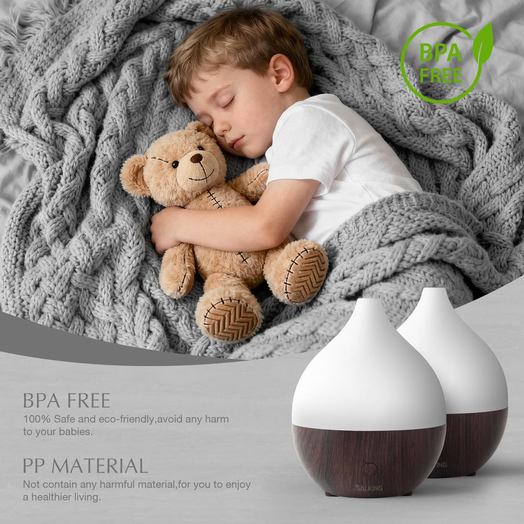SALKING Essential Oil Diffuser, 100ml Small Aromatherapy Diffuser with Auto Shut-Off Function, Ultrasonic Diffusers for Essential Oils, Cool Mist Humidifier with Warm White Lights, for Office Home