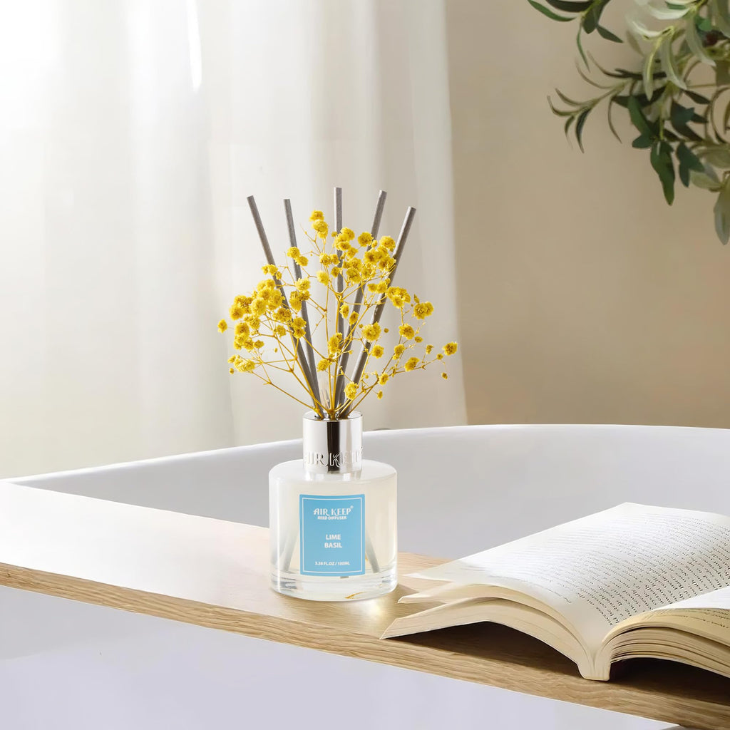 Airkeep Reed Diffuser Set,3.38 fl oz (100 ml) - Clean Linen Oil Diffusers with 8 Reed Sticks,Home Fragrance Reed Diffuser for Bathroom Shelf Decor
