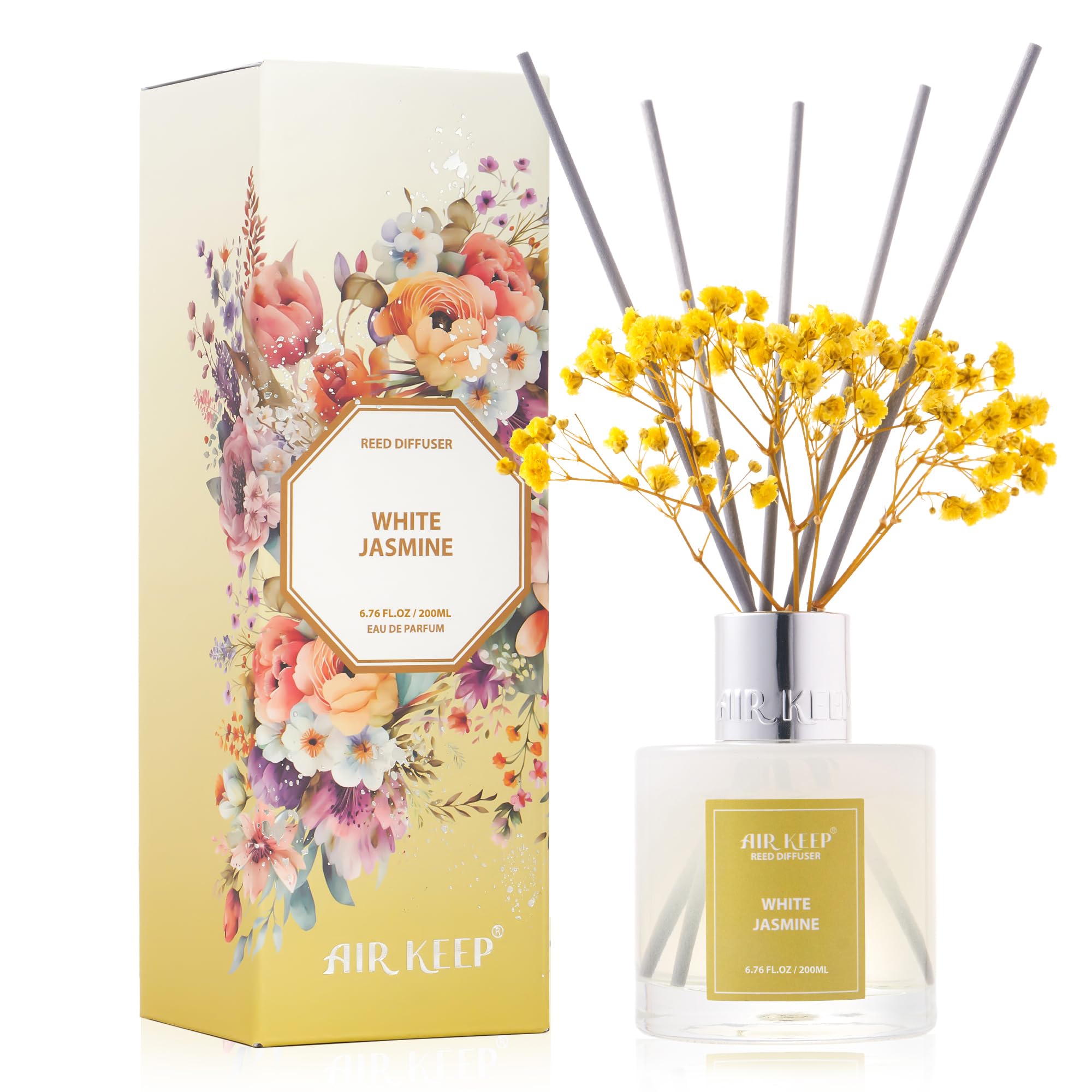 Airkeep Reed Diffuser Set,3.38 fl oz (100 ml) - Clean Linen Oil Diffusers with 8 Reed Sticks,Home Fragrance Reed Diffuser for Bathroom Shelf Decor