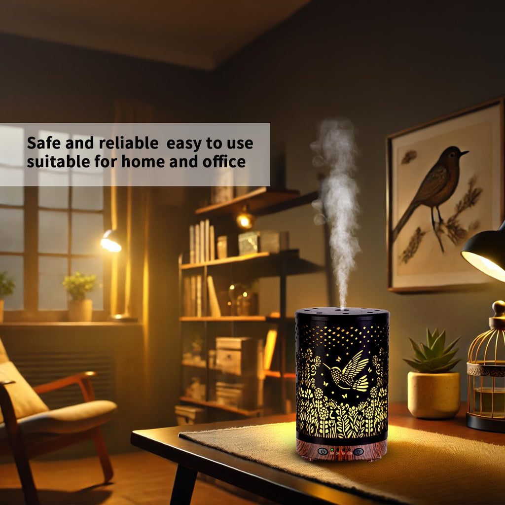 Essential Oil Diffuser 120ML Metal Aromatherapy Diffuser with Timer, Cool Mist Humidifier with Auto Shut-Off & 7 Color Lights for Home Office Spa (Tree)