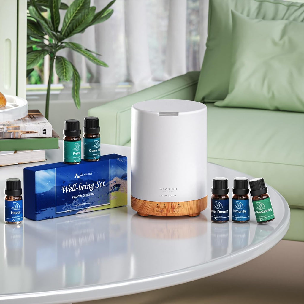 ASAKUKI 300ML Essential Oil Diffuser, Quiet 5-in-1 Premium Humidifier, Valentine's Day Gift, Home Fragrance Aroma Diffuser with 7 LED Color Changing Light and Auto-Off Switch -Light Brown