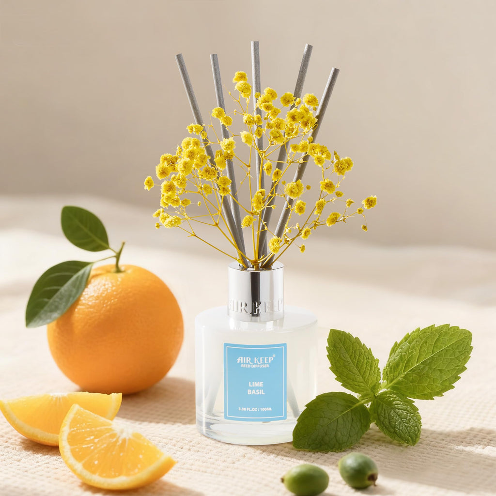 Airkeep Reed Diffuser Set,3.38 fl oz (100 ml) - Clean Linen Oil Diffusers with 8 Reed Sticks,Home Fragrance Reed Diffuser for Bathroom Shelf Decor