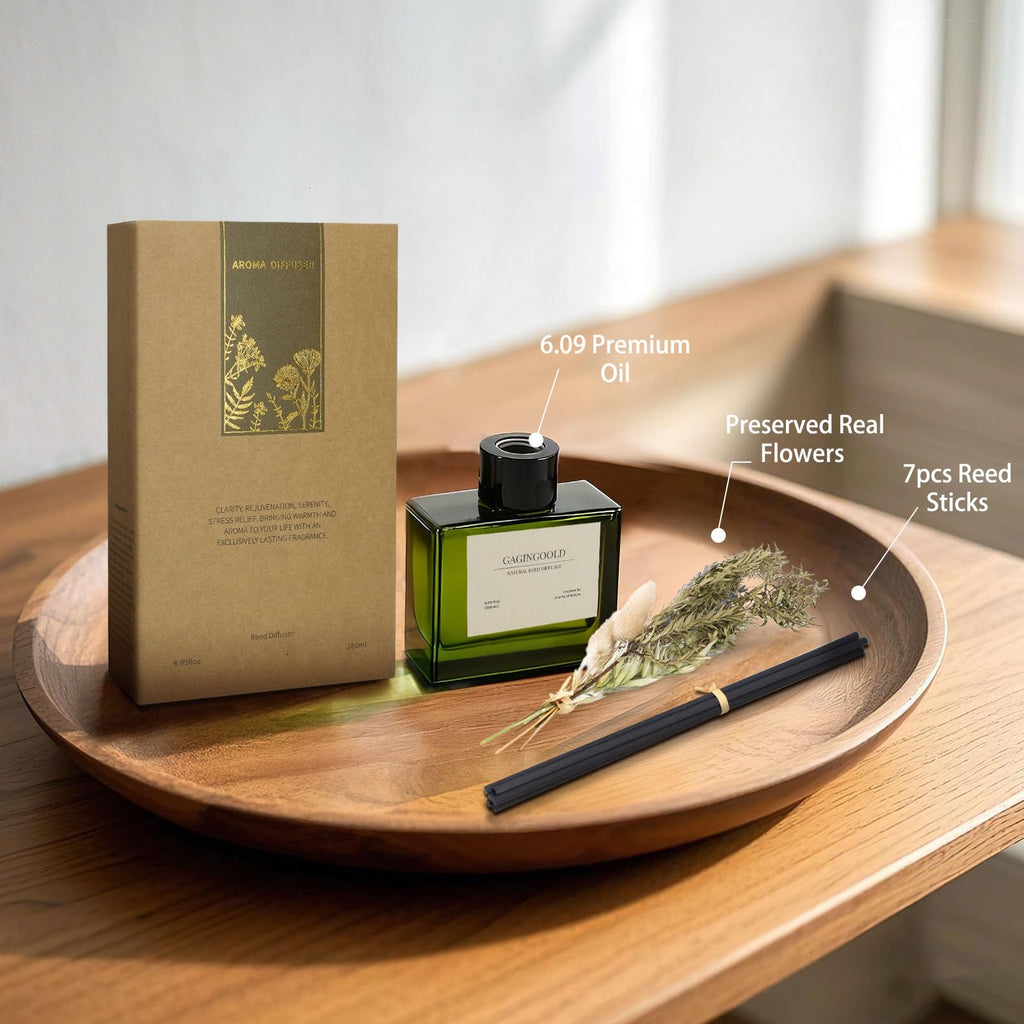 Reed Diffuser, 4 oz Earthy Sandalwood Scent Diffuser with 7 Sticks, Long Lasting Reed diffusers for Home, Elegant Fragrance for Bathroom Bedroom Office Decor, Air Fresh